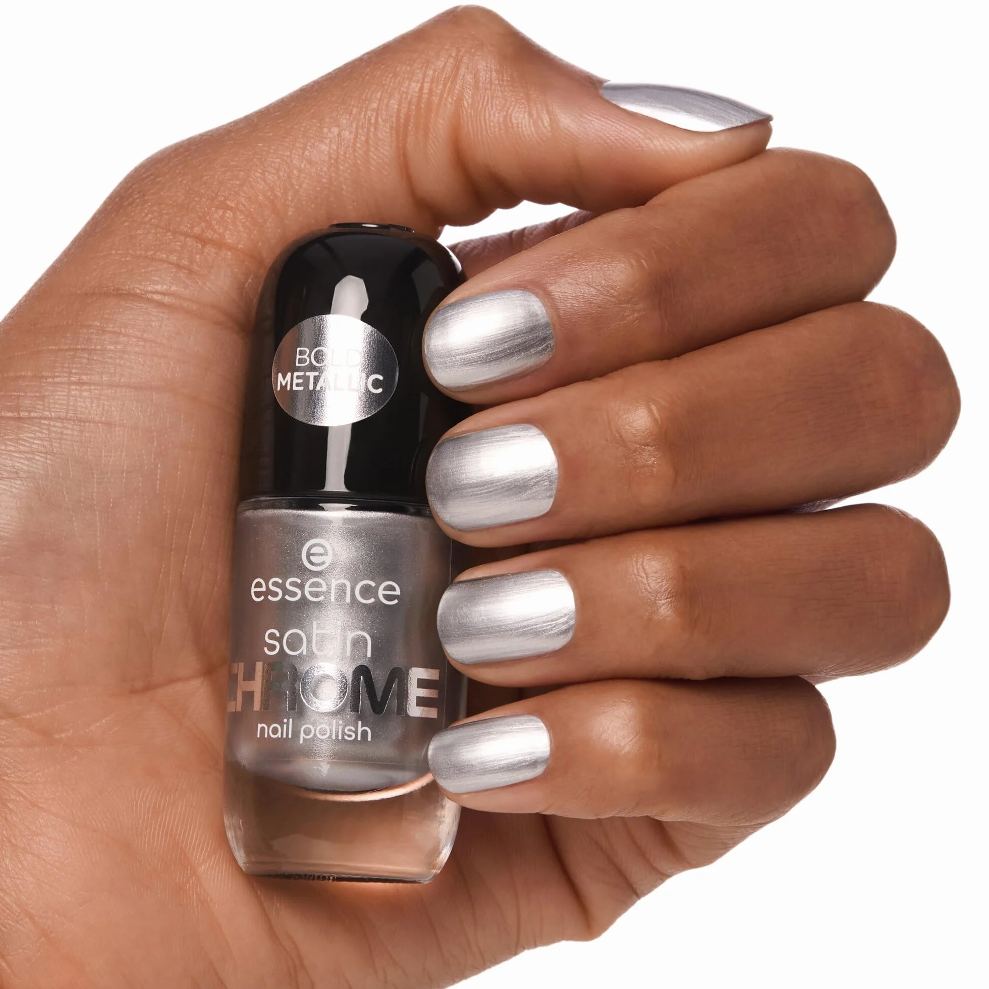 essence satynowy lakier do paznokci satin CHROME, pokrycie, wyraźny wynik, mocno napigmentowana/y, metaliczny (8ml)