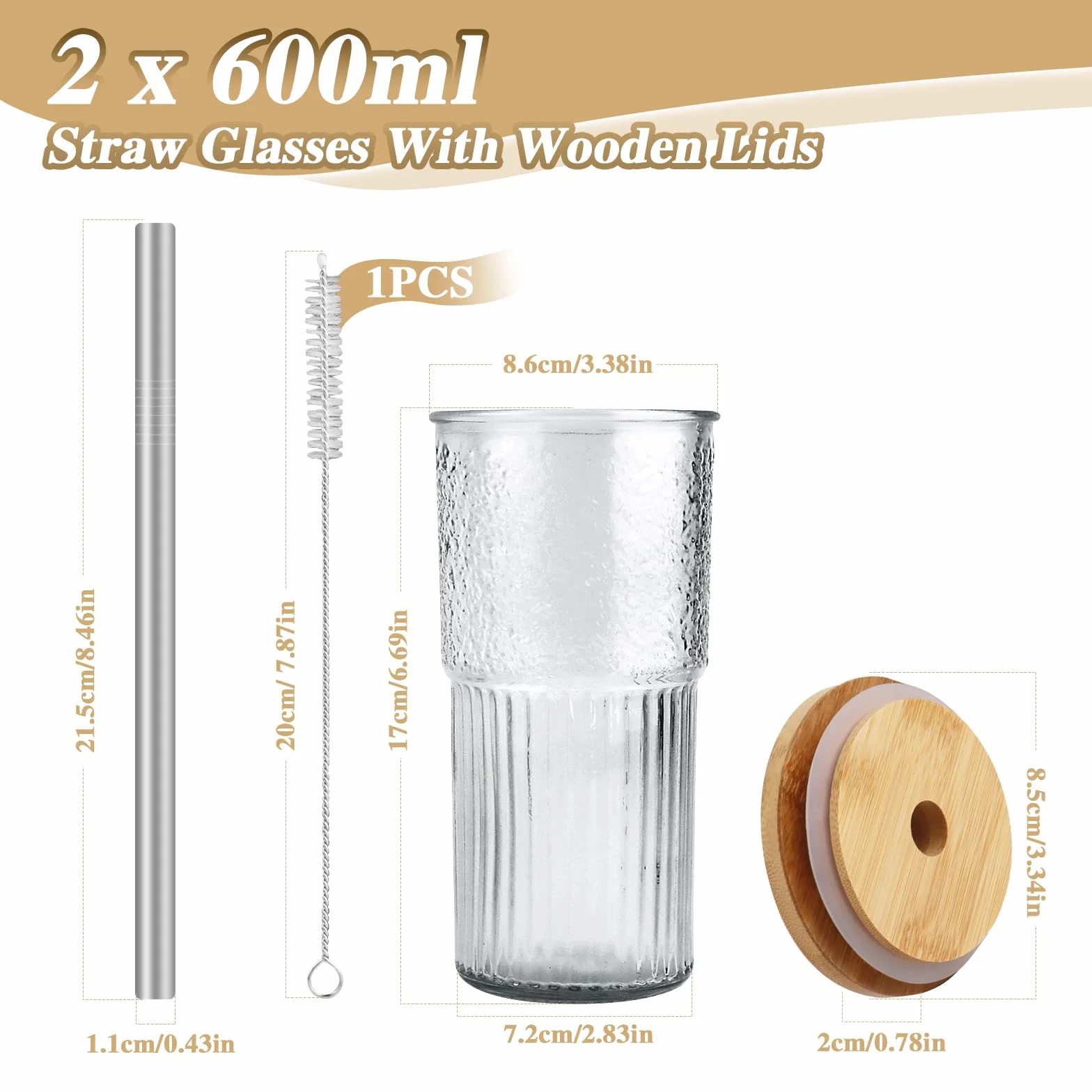 Kubek ze stali nierdzewnej z pokrywką i słomką 2 x 600 ml do napojów