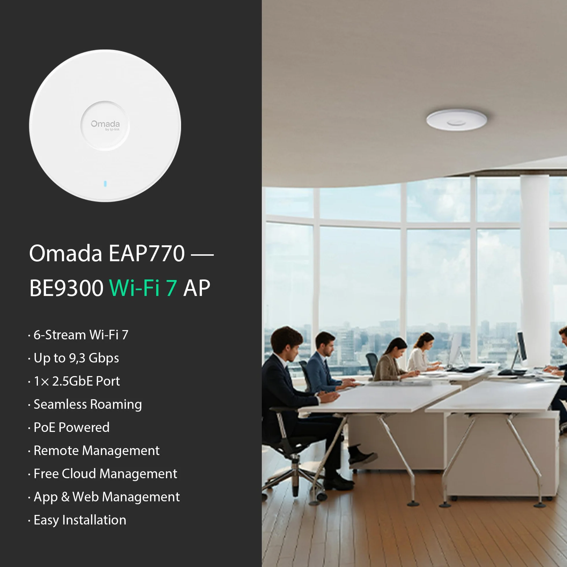 TP‑Link Omada EAP770-7-pasmowy punkt dostępowy WiFi Tri-Band dachowy, do 11 Gb/s, port 2,5 GbE, PoE, Mesh, Continuous Roaming