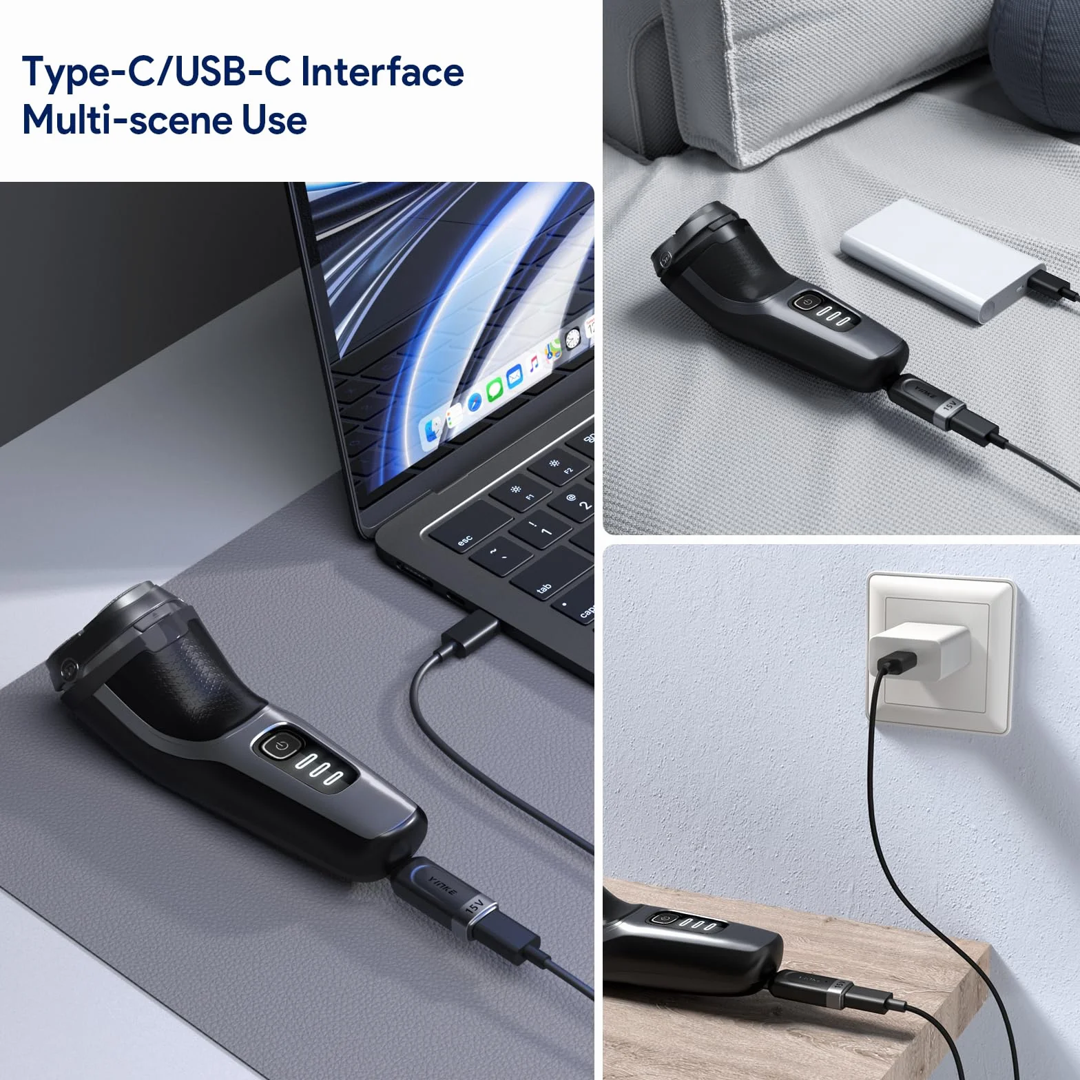 Yinke Adapter Ładowarki 15V HQ8505 Typu C do Golarki Philips Norelco 7000 5000 3000, OneBlade QP6520 QP6530 QP6510 - Konwerter Ładowania USB-C (Bez Kabla)