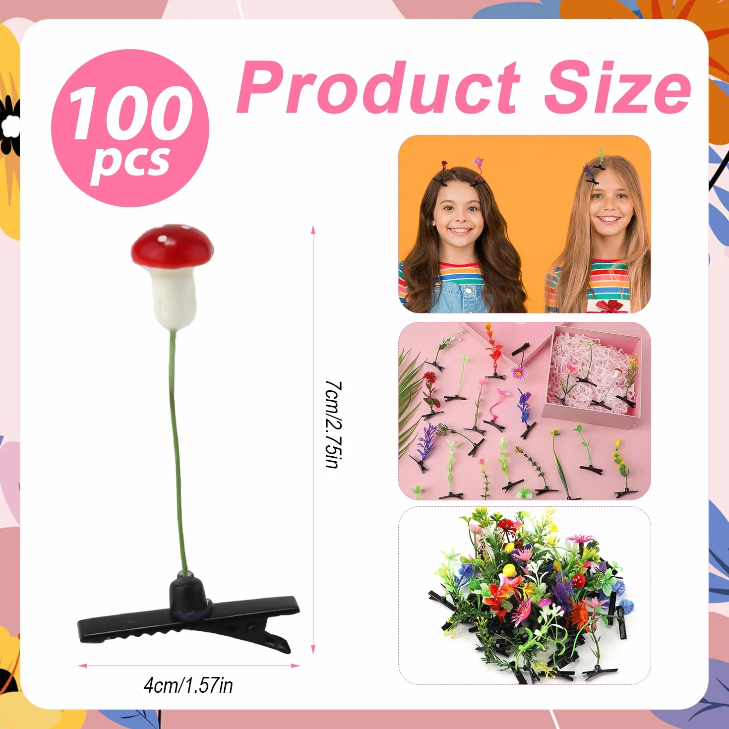100 Sztuk Spinki do Wlosów z Roslinami, Urocze Spinki do Wlosów z Kielków Fasoli Smieszne Spinki do Wlosów w Ksztalcie Grzybów Spinki do Wlosów z Trawy Akcesoria do Wlosów (Styl Mieszany)