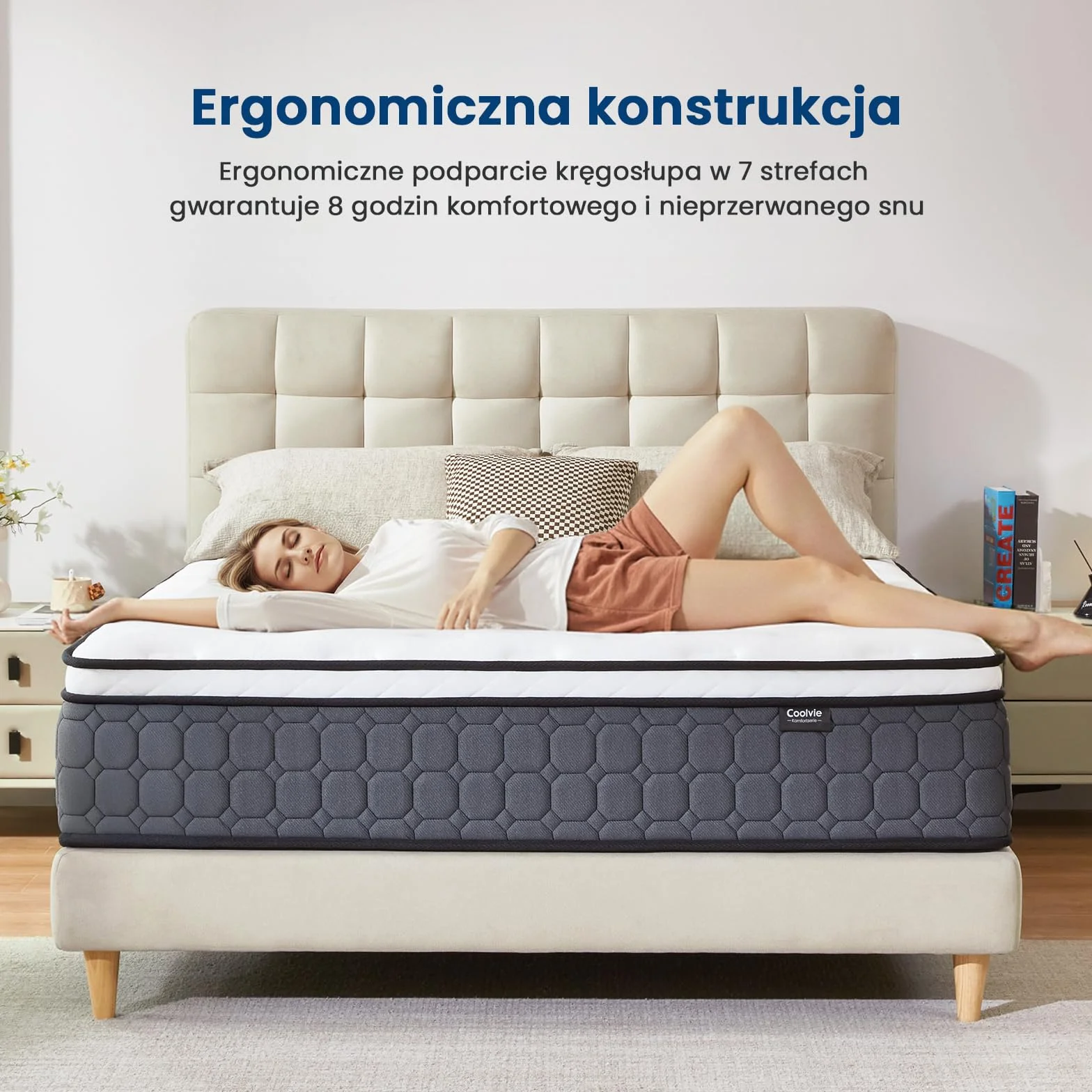 Materac kieszeniowy 160x200 25 cm H3 H4 Oeko-Tex 7-strefowy