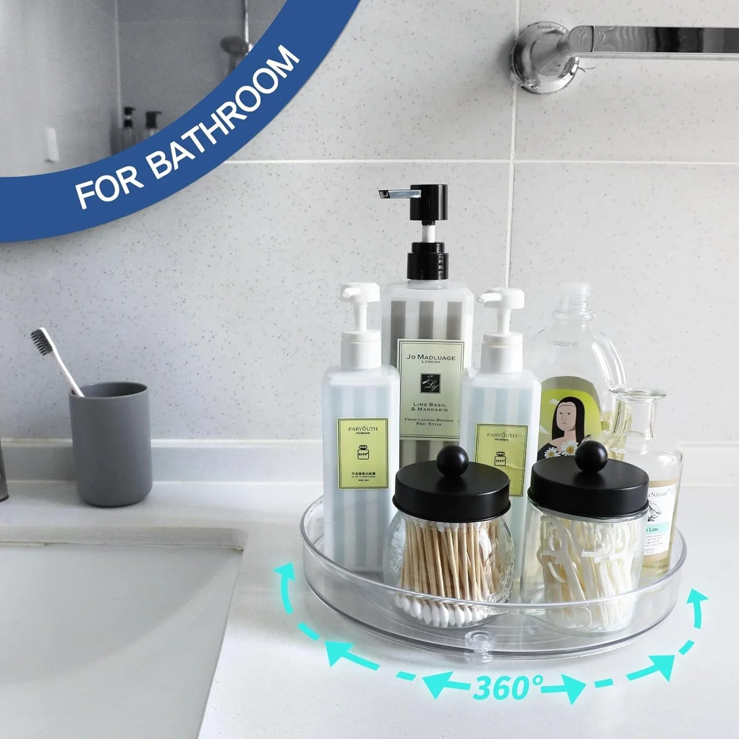Obrotowy organizer do lodówki Drehteller Lazy Susan 23,5cm 360° okrągły uchwyt na przyprawy przezroczysty