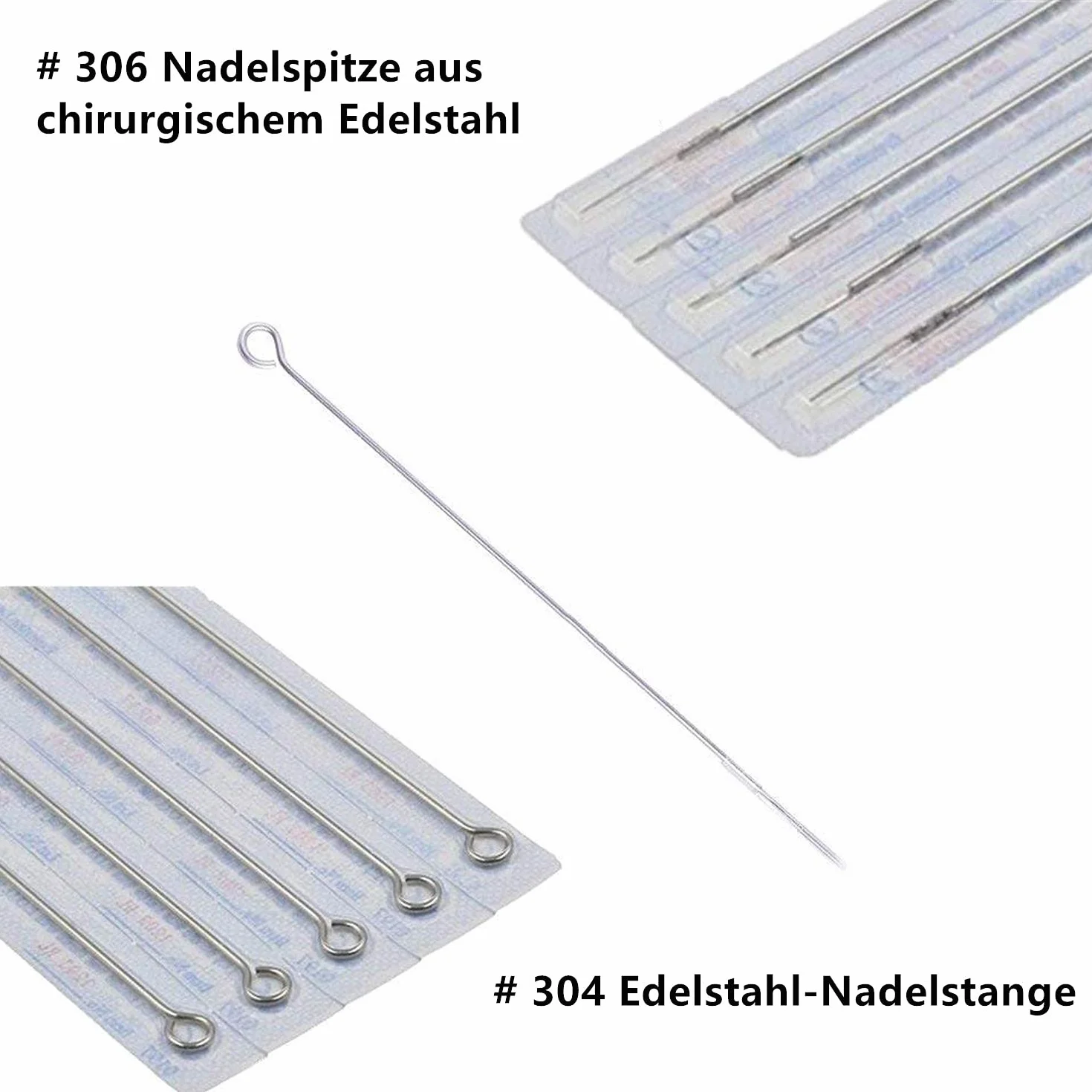 Voarge 50 sztuk sterylnych igieł do tatuażu w 5 typach, igły do samodzielnego tatuowania (1RL/3RL/5RL/7RL/9RL)