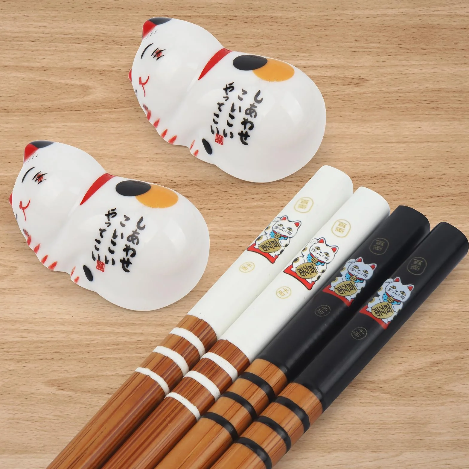 Zestaw pałeczek do sushi 2 pary drewniane ekologiczne z porcelanowymi podstawkami pudełko prezentowe
