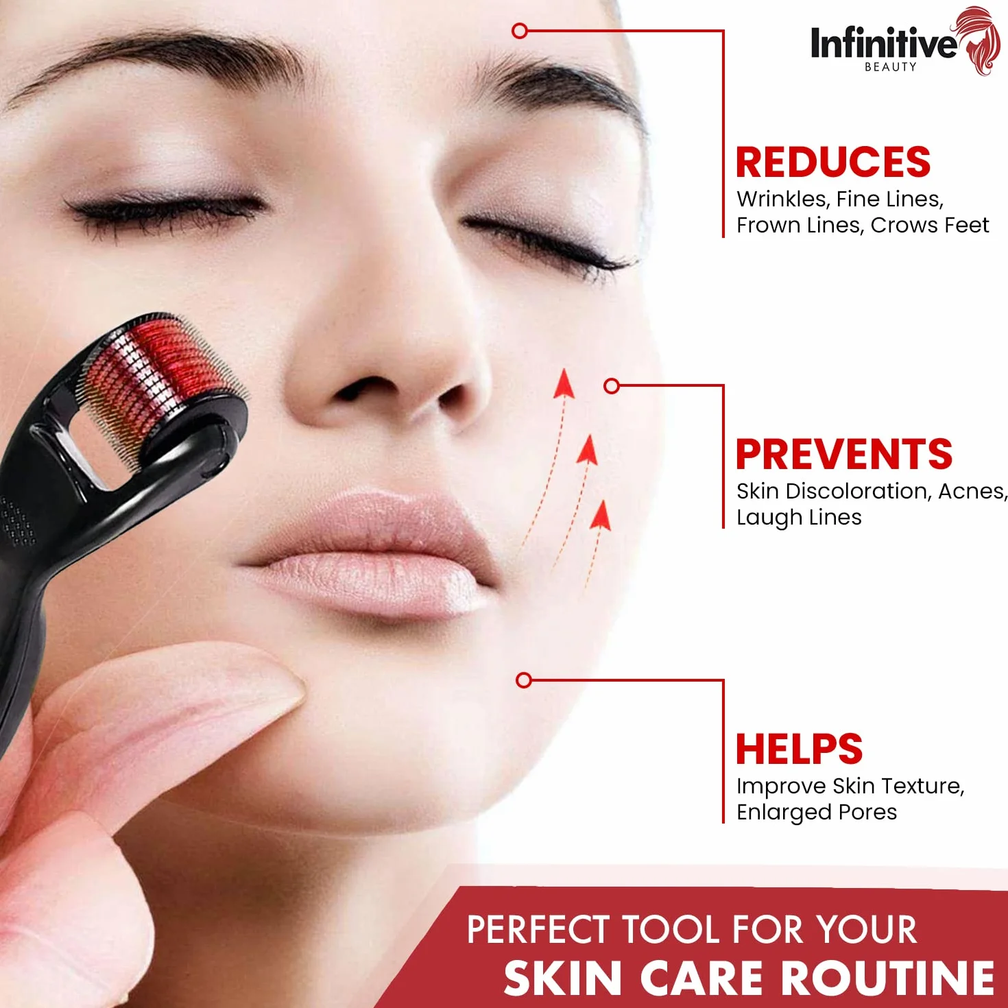Derma Roller INFINITIVE BEAUTY 540 wałek mikroigłowy ze stopu tytanu do skóry, twarzy, brody i włosów (3,0 mm)