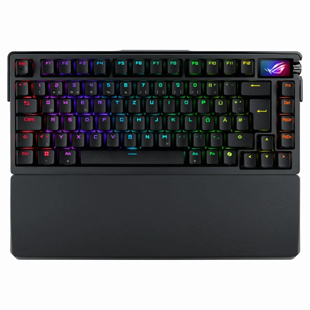ASUS ROG Azoth Extreme klawiatura do gier 75% (układ QWERTZ, mechaniczne przełączniki ROG NX, ekran dotykowy OLED, potrójne pokrętło sterujące, bezprzewodowa przez Bluetooth, 2,4 GHz RF bezprzewodowa