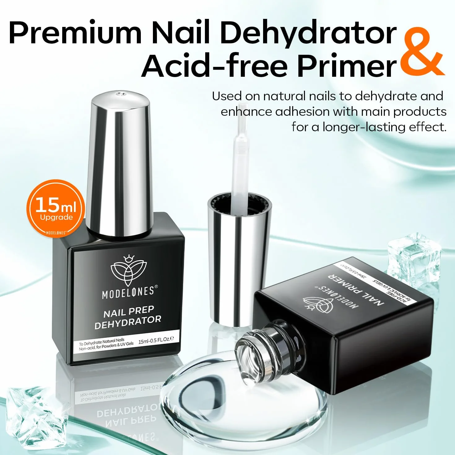 Modelones Primer do paznokci żelowy, odwodniacz, 15 ml, profesjonalny preparat bez kwasu, naturalne powietrze suche, superior bonding zestaw do paznokci, żel UV