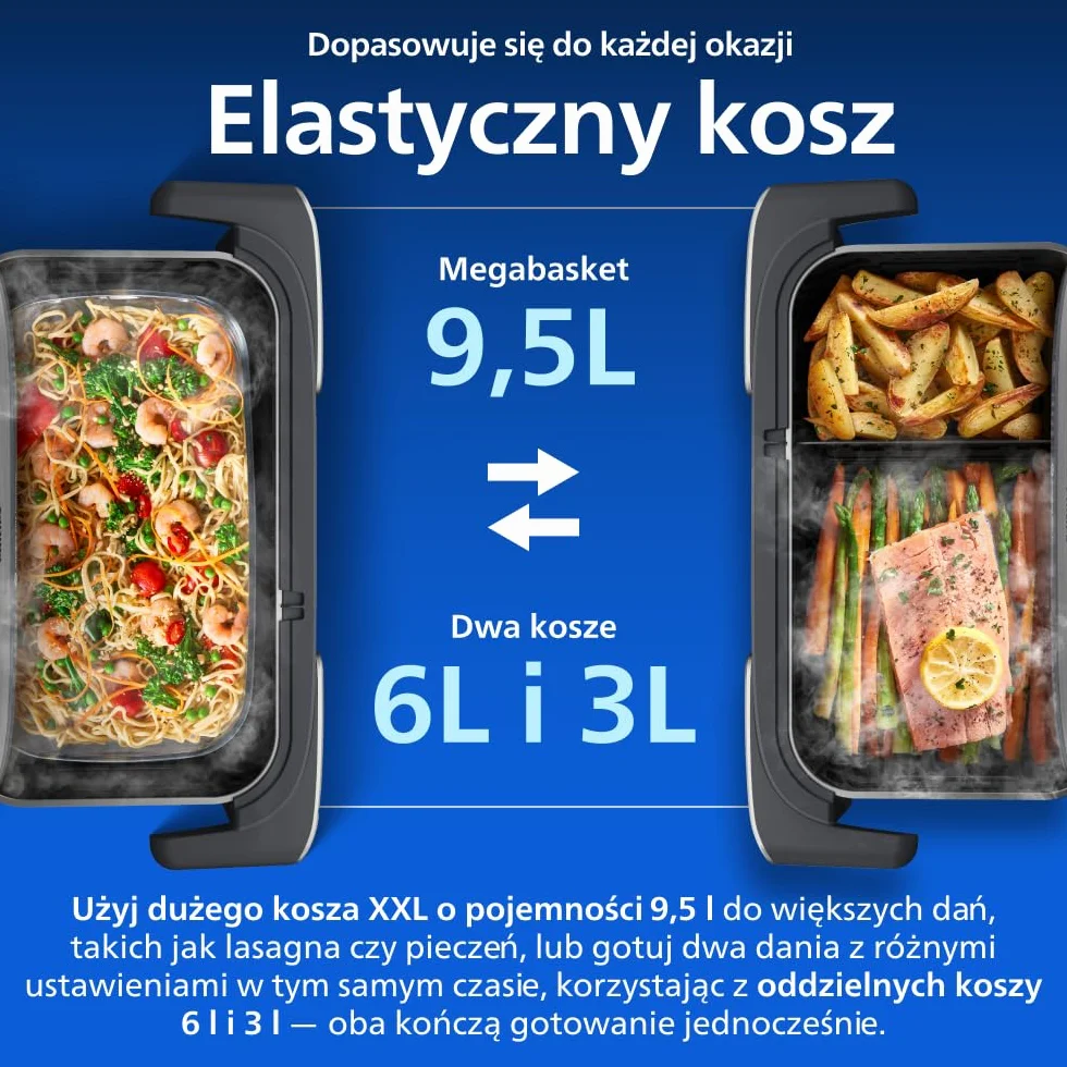 Philips Airfryer Ovi serii 5000 Megabasket Steamfry 9,5 l RapidAir czyszczenie parą NA565/00
