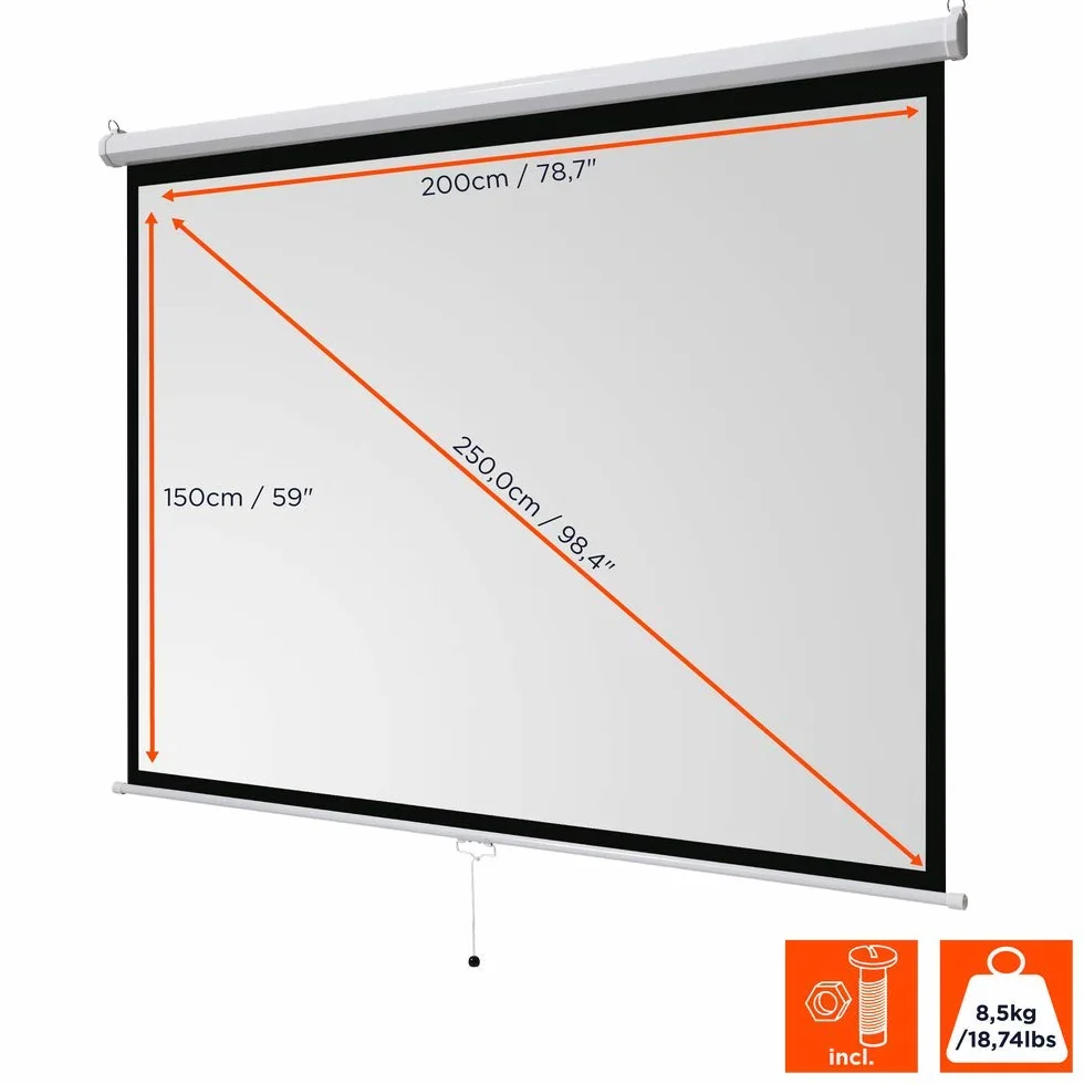 celexon Podstawowy ręczny ekran projektora do kina domowego i biznesu - Łatwa instalacja i obsługa - 200 x 150 cm - 100 cali - 4:3