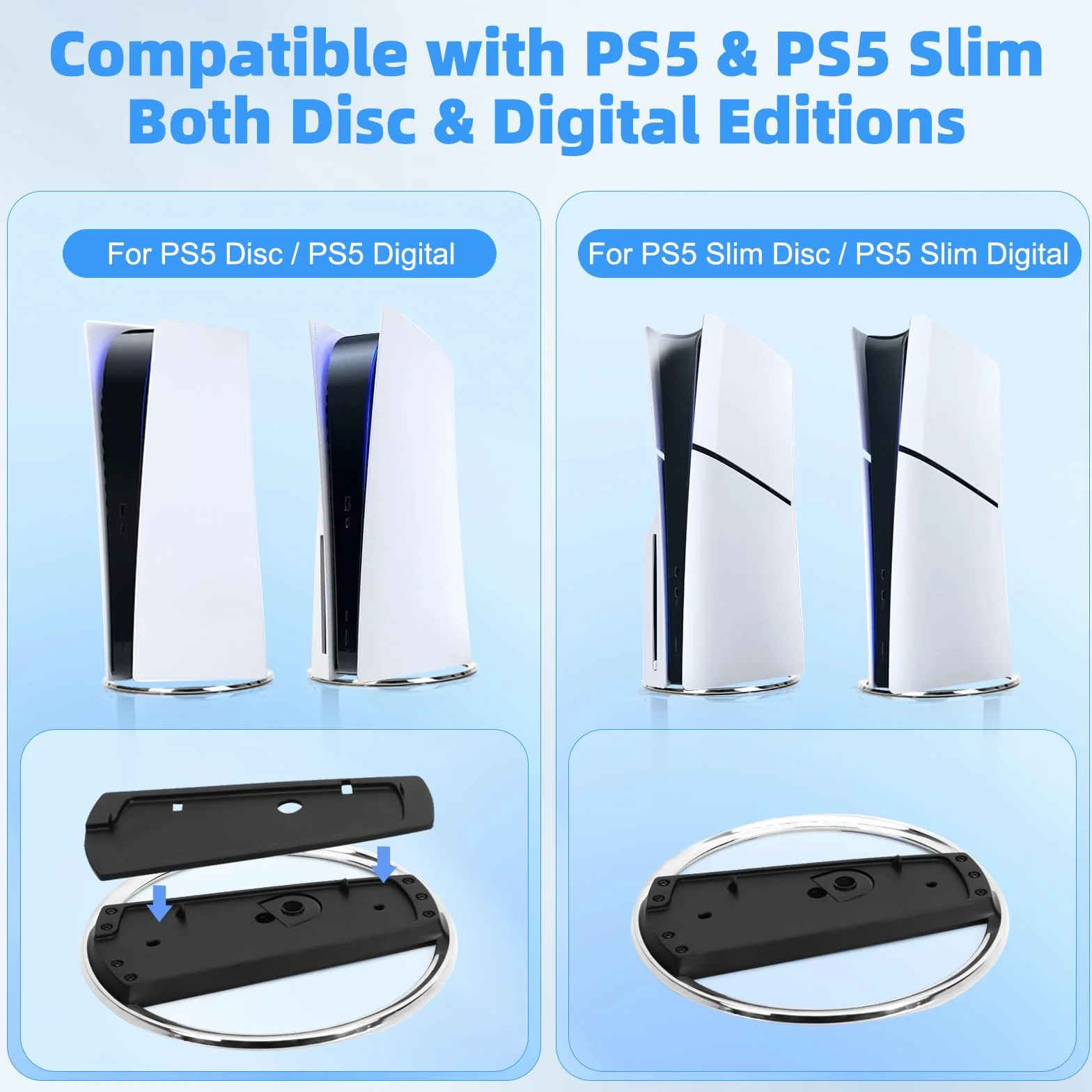Sweetone Pionowa podstawa do konsoli PS5 Slim, pionowy stojak do konsoli PS5 Disc i Digital Edition, zapewnia stabilność, stojak na PS5, kompatybilny z akcesoriami PlayStation 5
