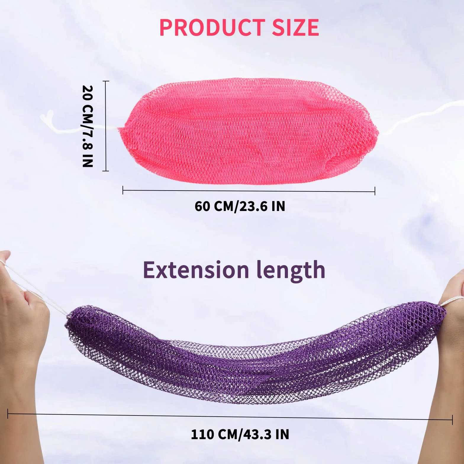 Afrykańska gąbka siatkowa z sznurkiem do zawieszania, długa gąbka do peelingu ciała i pleców, gąbka do kąpieli, peeling, gąbka pod prysznic, idealna do codziennej pielęgnacji ciała