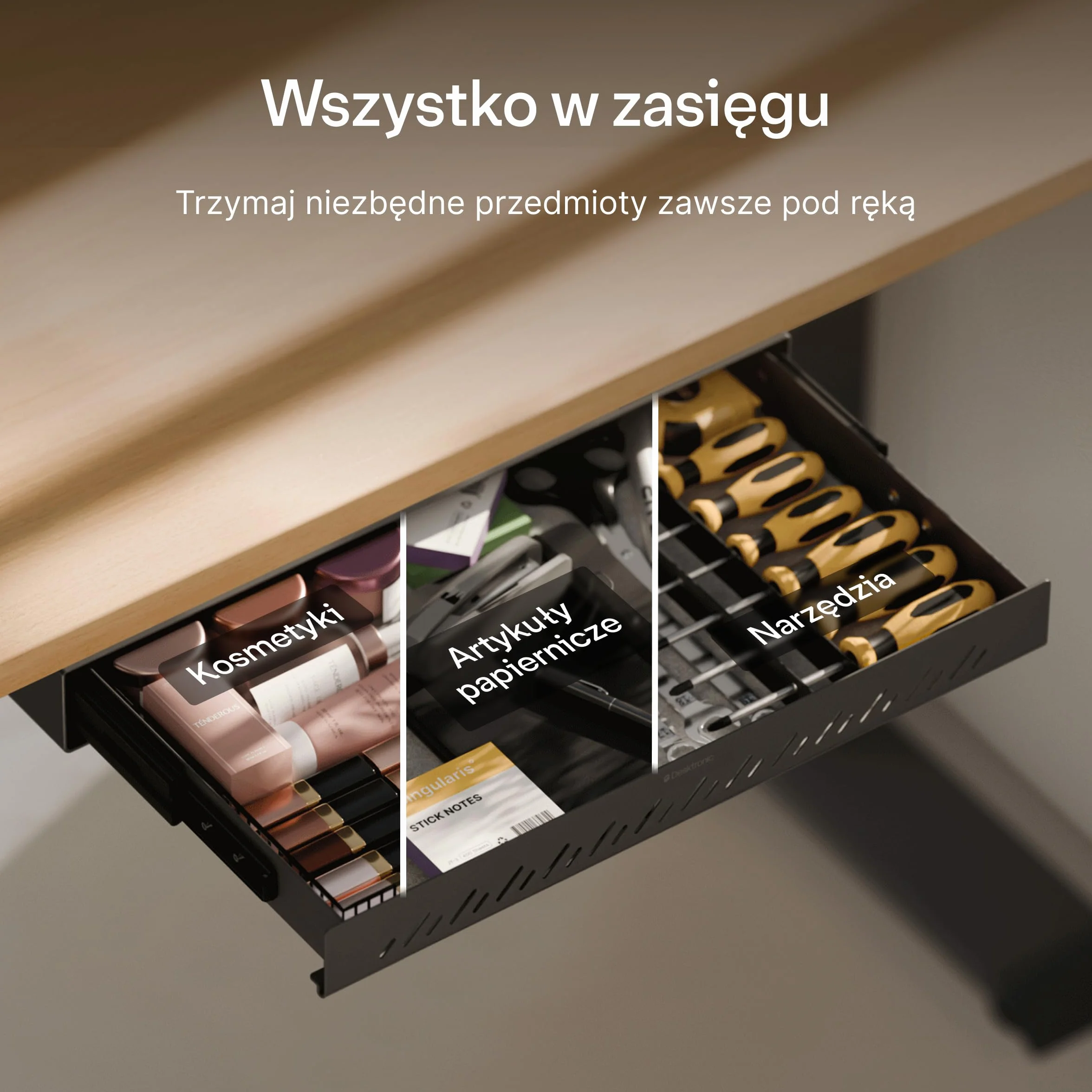 Desktronic Szuflada na biurko metalowa organizer pod biurkiem