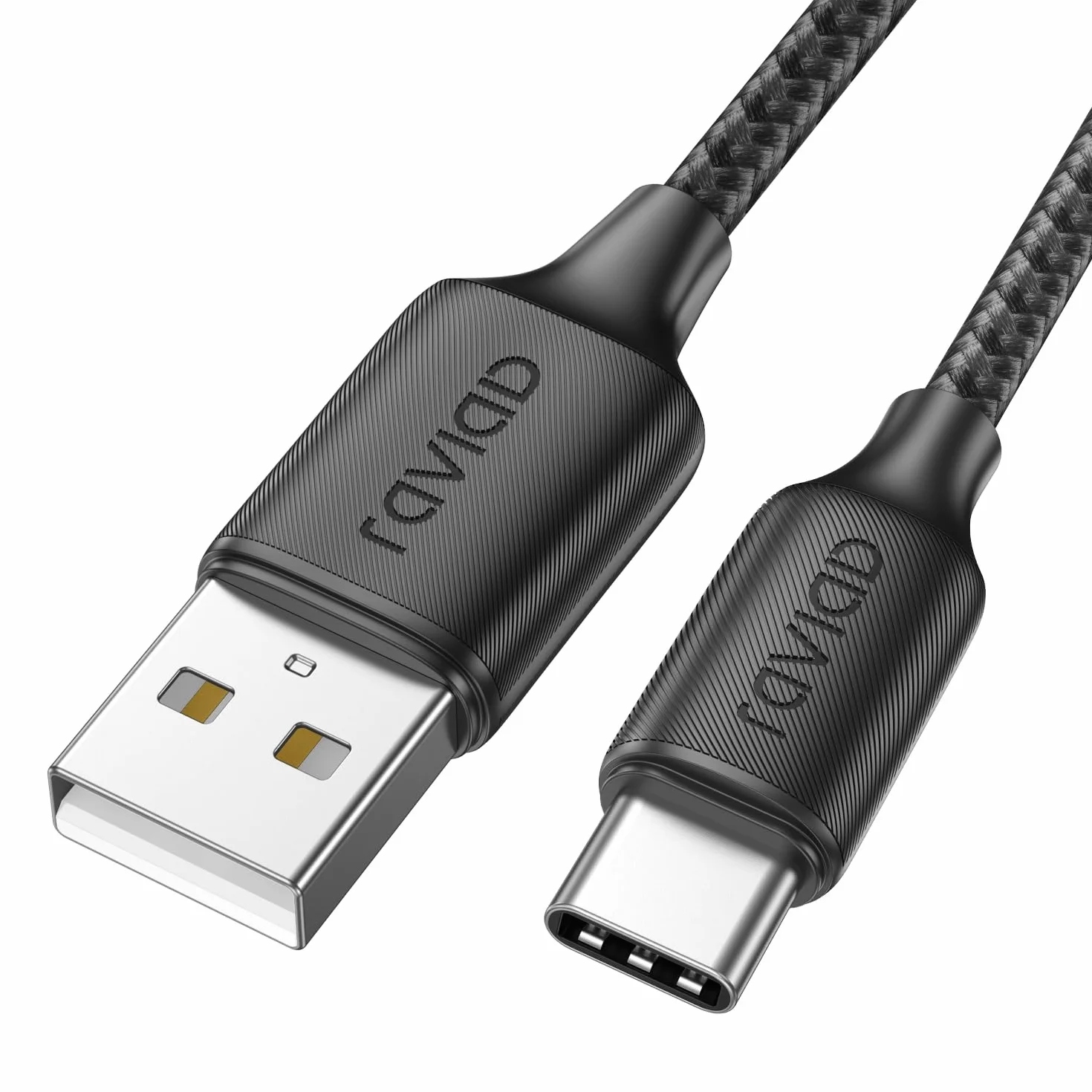 RAVIAD Kabel USB C 2 m szybkie ładowanie 3A nylonowy pleciony kabel typu C kompatybilny z iPhone 15/15 Pro/15 Pro Max, Samsung Galaxy S24/S23/S22/S21/S10, Note 20 10, Google Pixel - czarny