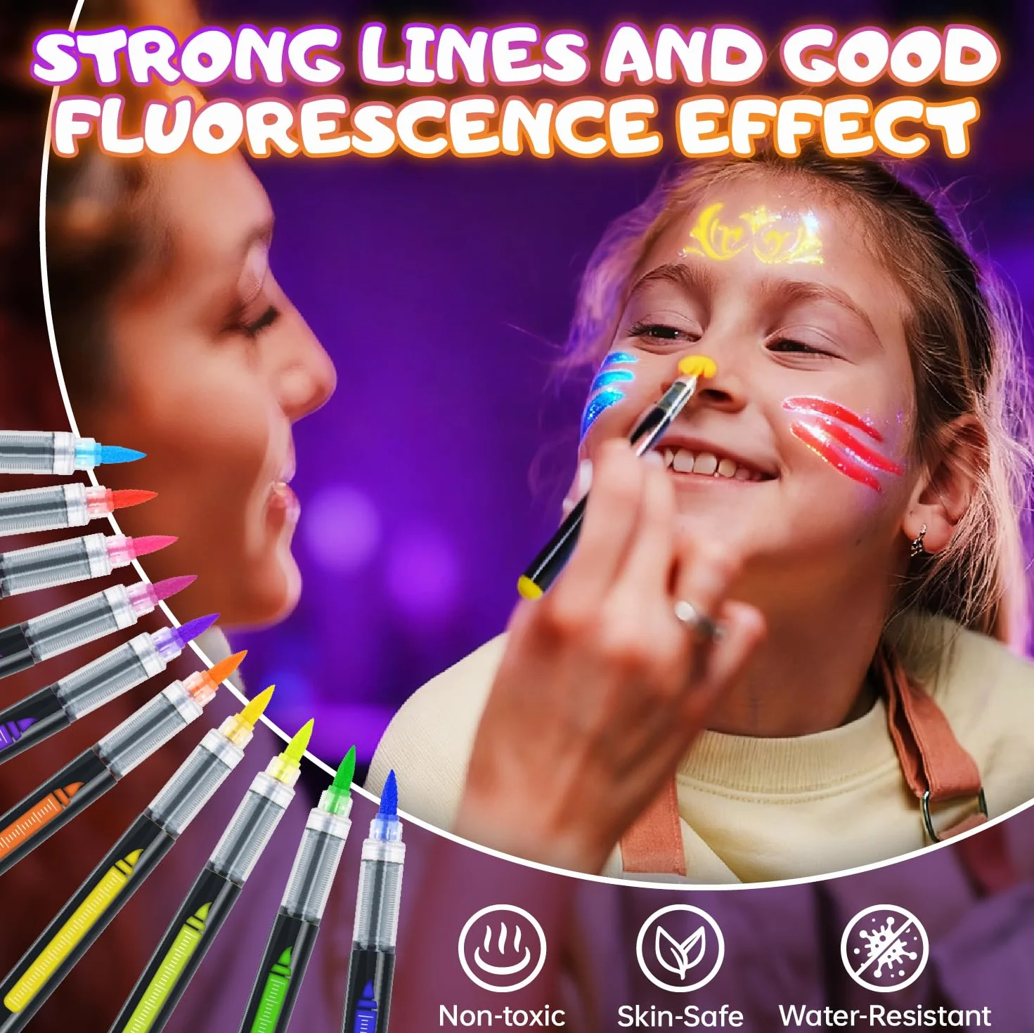 MOWETOO 10 kolorowych farb do makijażu w kolorze czarnym, fluorescencyjne farby do tatuażu, świecące w ciemności, farby do malowania ciała, pisaki UV na neonowe przyjęcie, czarne światło, dekoracja