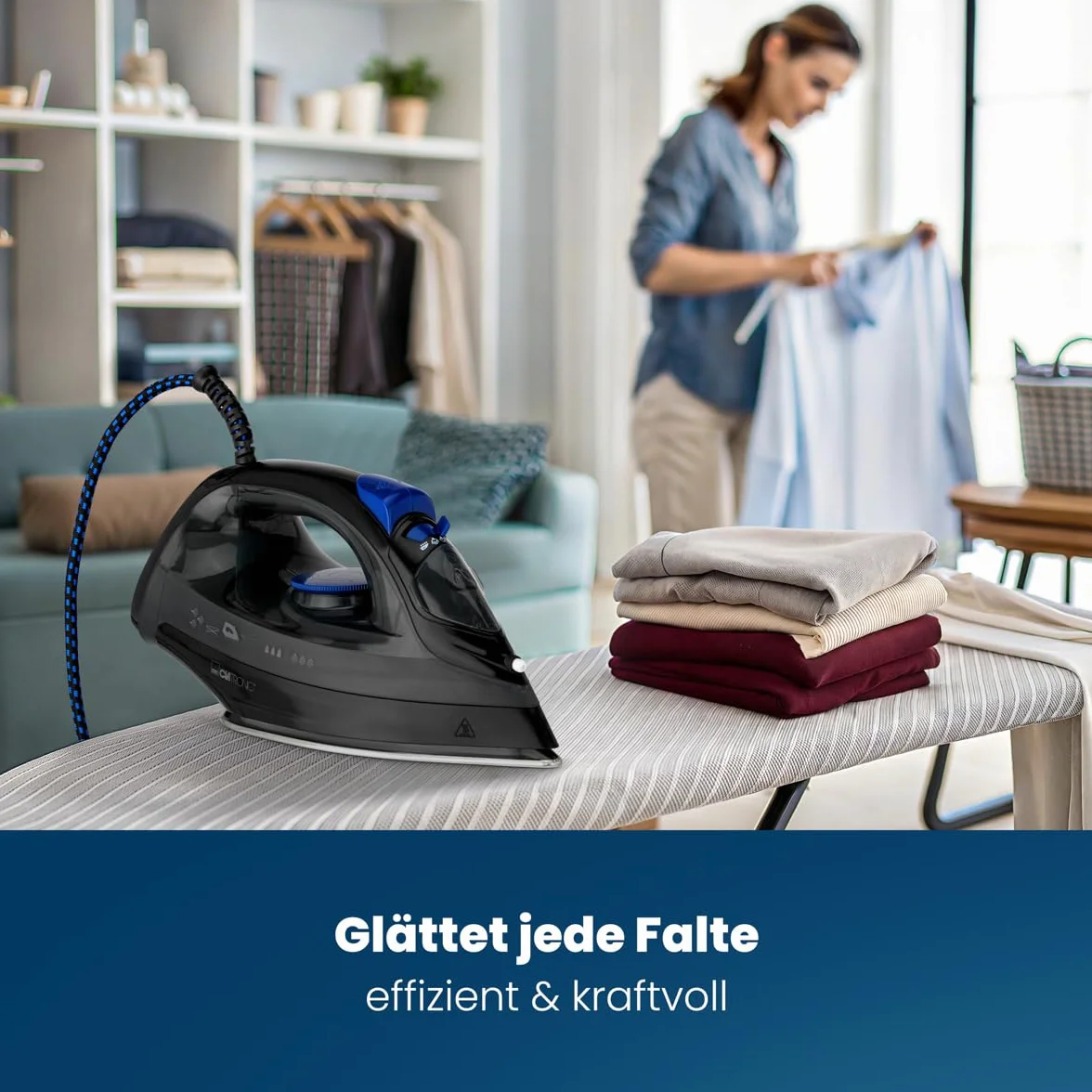 Clatronic DB 3703 263855 Żelazko Parowe, 1800 W, Czarno/Niebieski