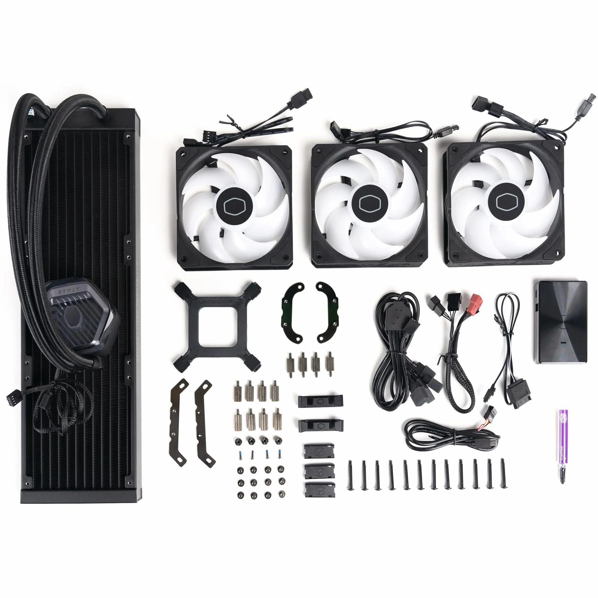 Cooler Master MasterLiquid Atmos 360 Black Chłodnica Cieczy CPU - System Chłodzenia Wodnego AIO, Dwukomorowa Pompa, Zainstalowane Wentylatory Sickleflow 120 Edge, Adresowalne RGB Gen 2, LGA1700 i AM5