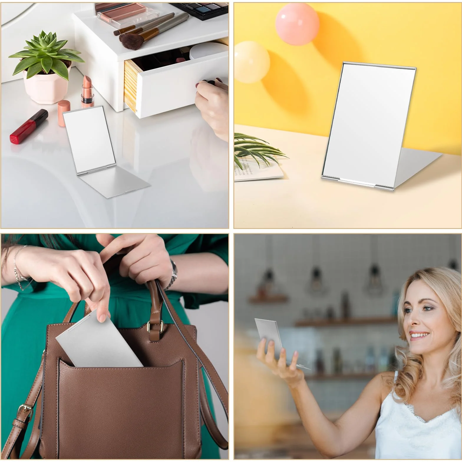 OSDUE Ultra cienkie składane lusterko, 8,5 x 5 cm, małe podróżne lusterka do makijażu z aluminiową powłoką, składane kieszonkowe kompaktowe lustro, prostokątne lusterko podróżne do makijażu ze
