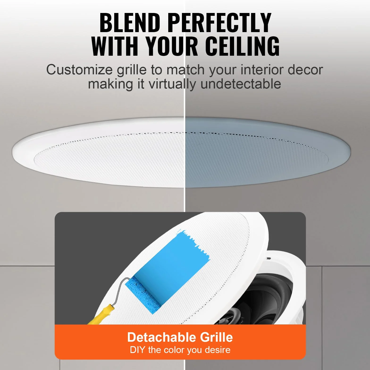 VEVOR Zestaw 4 głośników sufitowych Bluetooth ok. 17 cm, 150 W, system głośników ściennych o impedancji 8 Ω i czułości 89 dB, do kuchni w domu, salonie, sypialni lub zadaszonych werandach