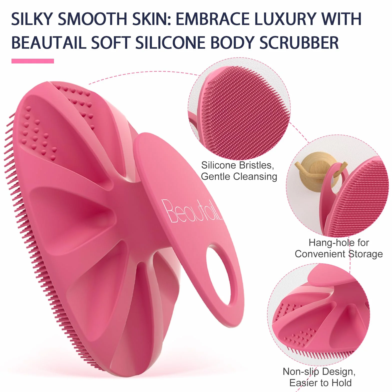 BEAUTAIL silikonowa szczotka do mycia ciała, delikatny peeling, luffa oczyszczająca
