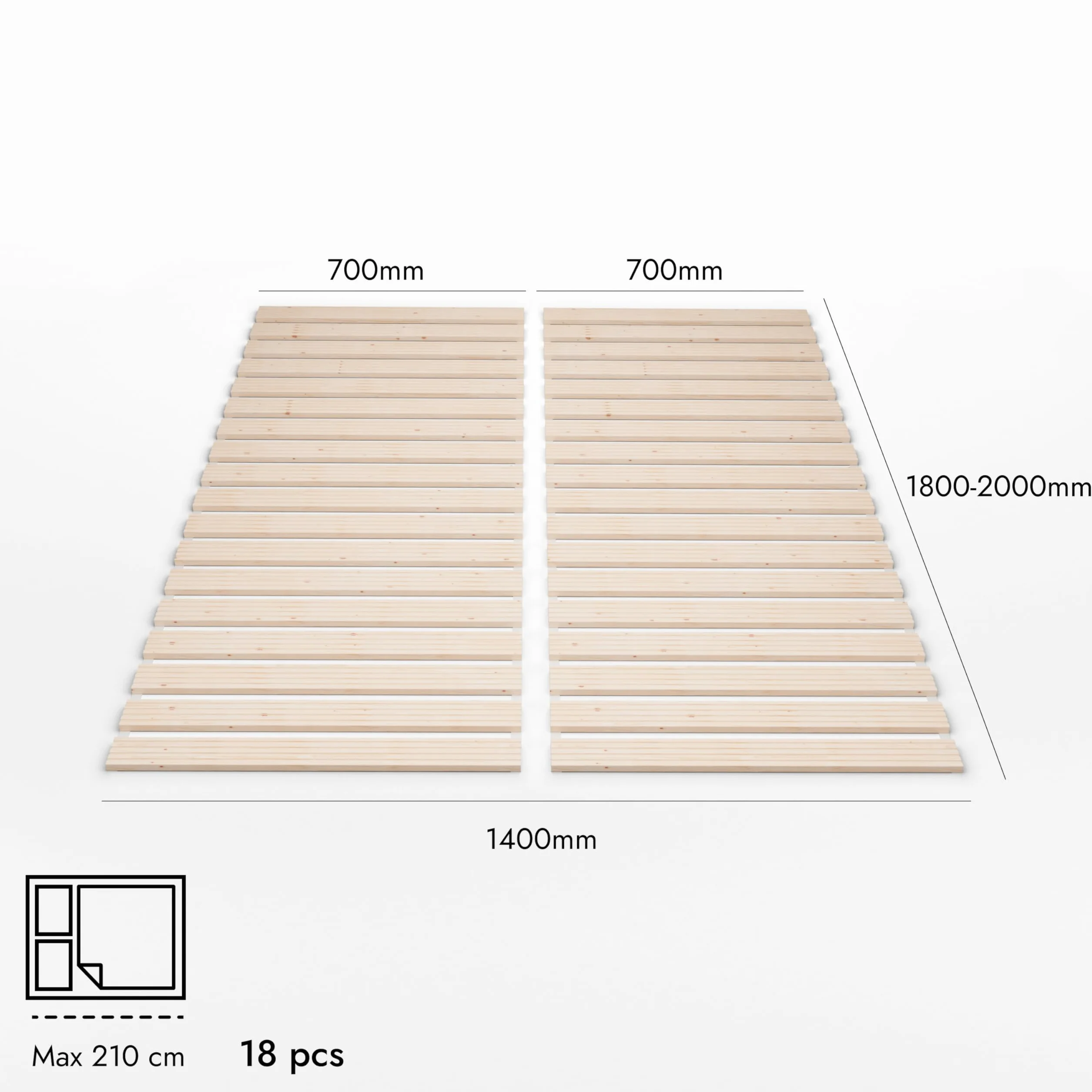 Hansales Stelaż rolowany 140 x 200 cm (70 x 200 2 szt.) Premium, stelaż łóżka obciążalność do 600 kg, wysokiej jakości stelaż z litego drewna świerkowego FSC zwijany stelaż listwowy do łóżka