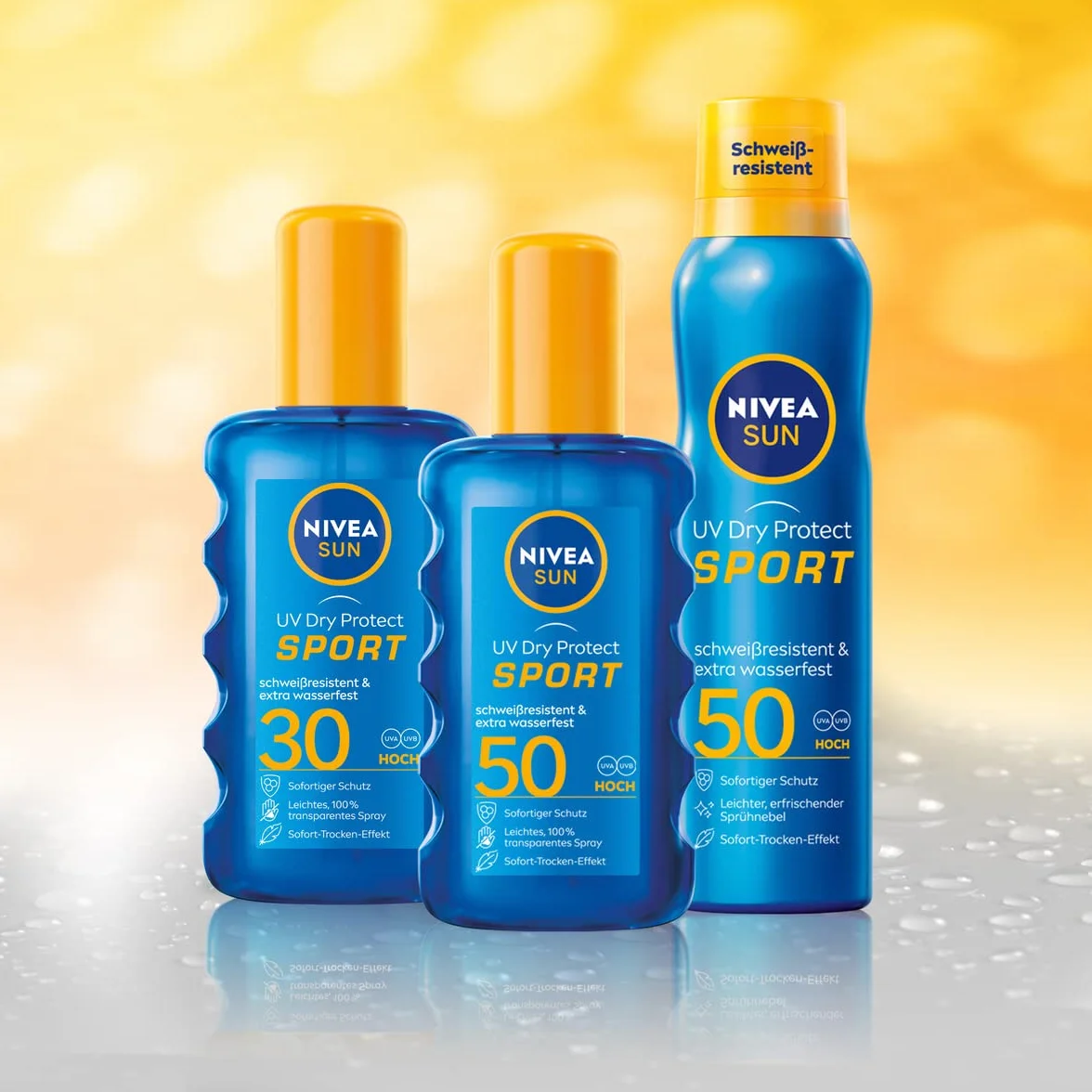 NIVEA SUN UV Dry Protect Sport Solar Spray SPF 50 (200 ml) 100% przezroczysty i chłodzący, odporny na pot i wyjątkowo wodoodporny spray przeciwsłoneczny