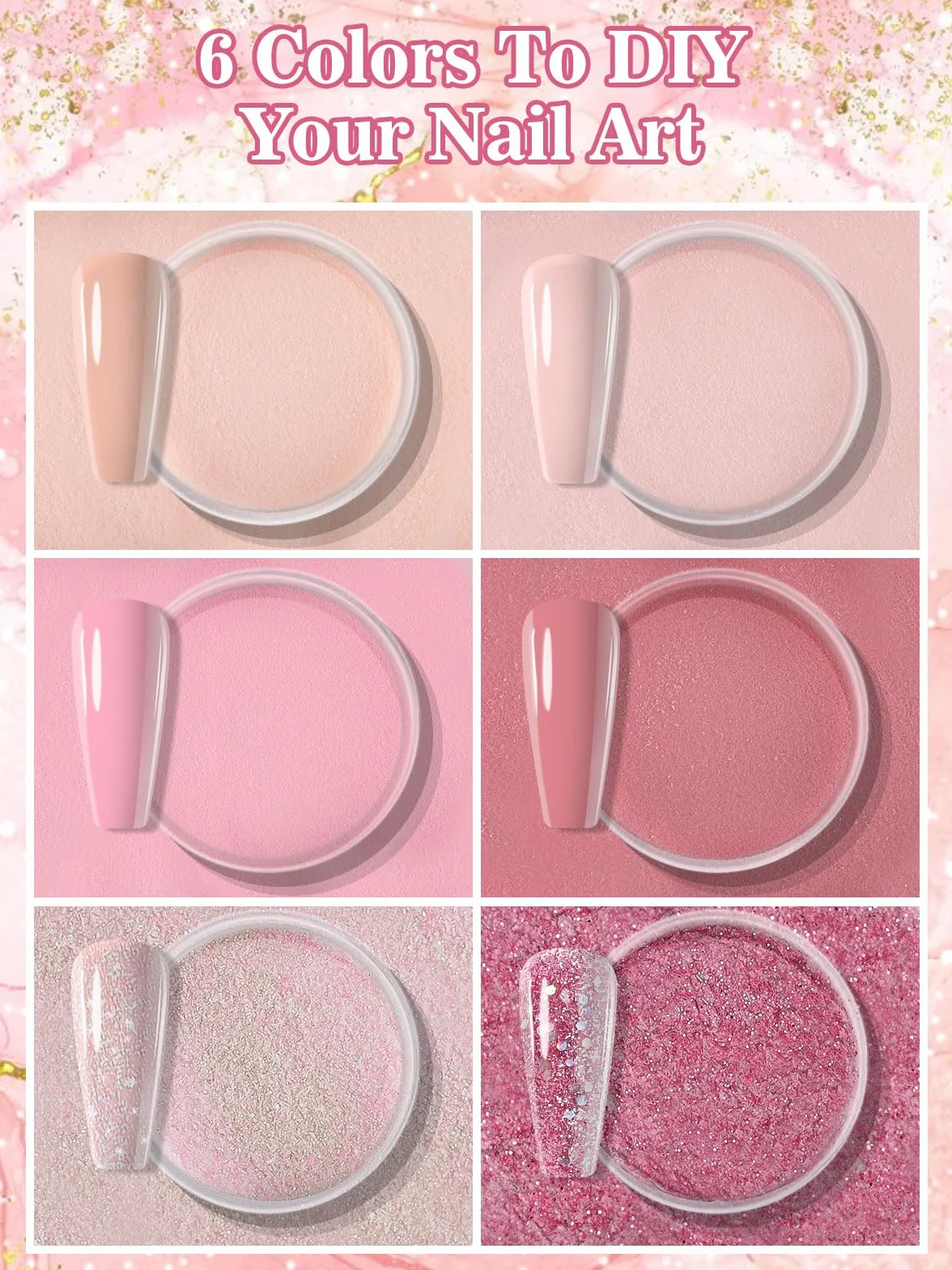 EBANKU 15 Częściowy Zestaw Zanurzania Pudru Paznokci - 6 Kolorów Nude Pink Brokatowy Proszek z Płynem, Baza, Warstwa Wierzchnia, Aktywator, Brush - Francuski Manicure