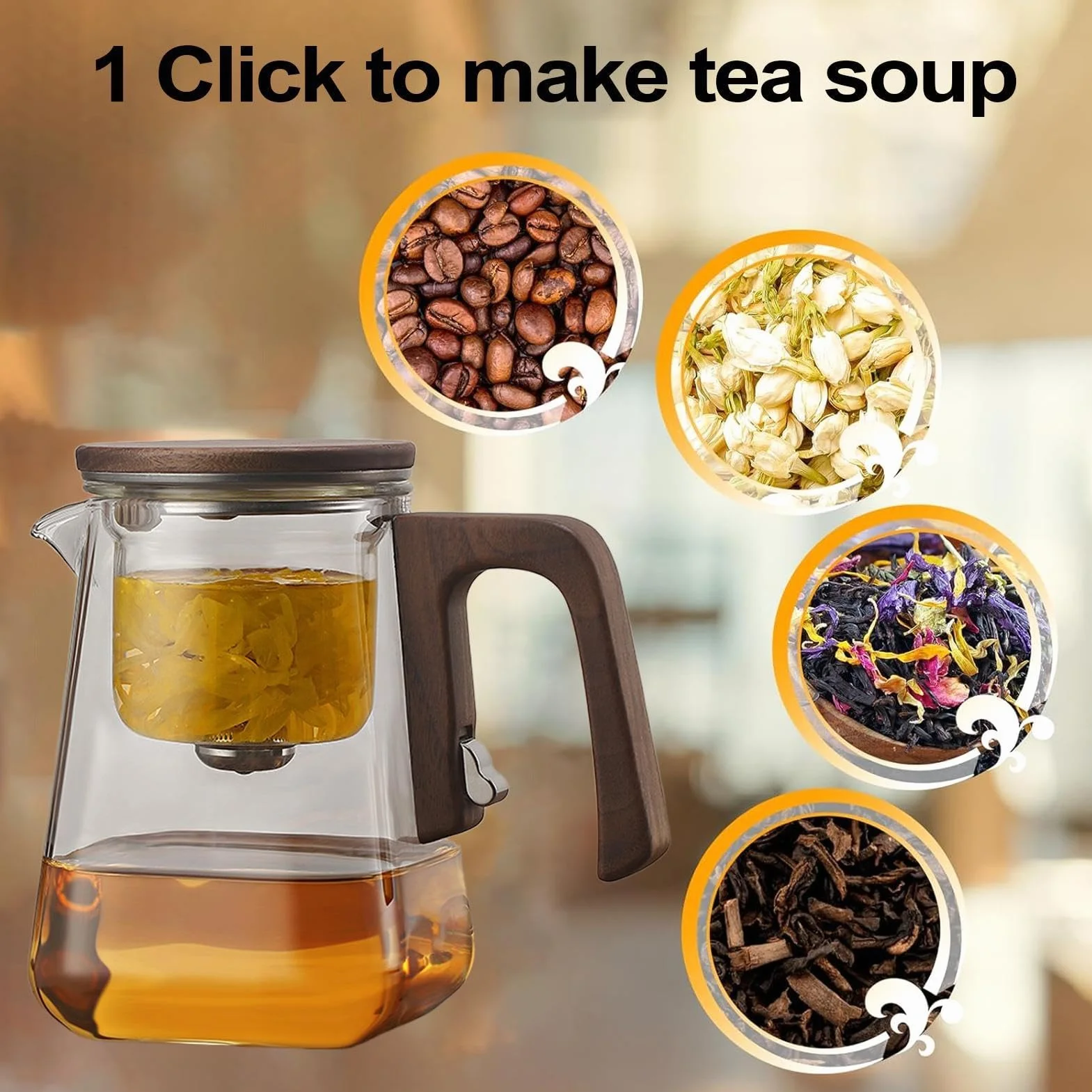 Glass Tea Kettle with Infuser, 8.66x5.51x7.68 Inches, Magnetic Hot Drink Brewer for Home