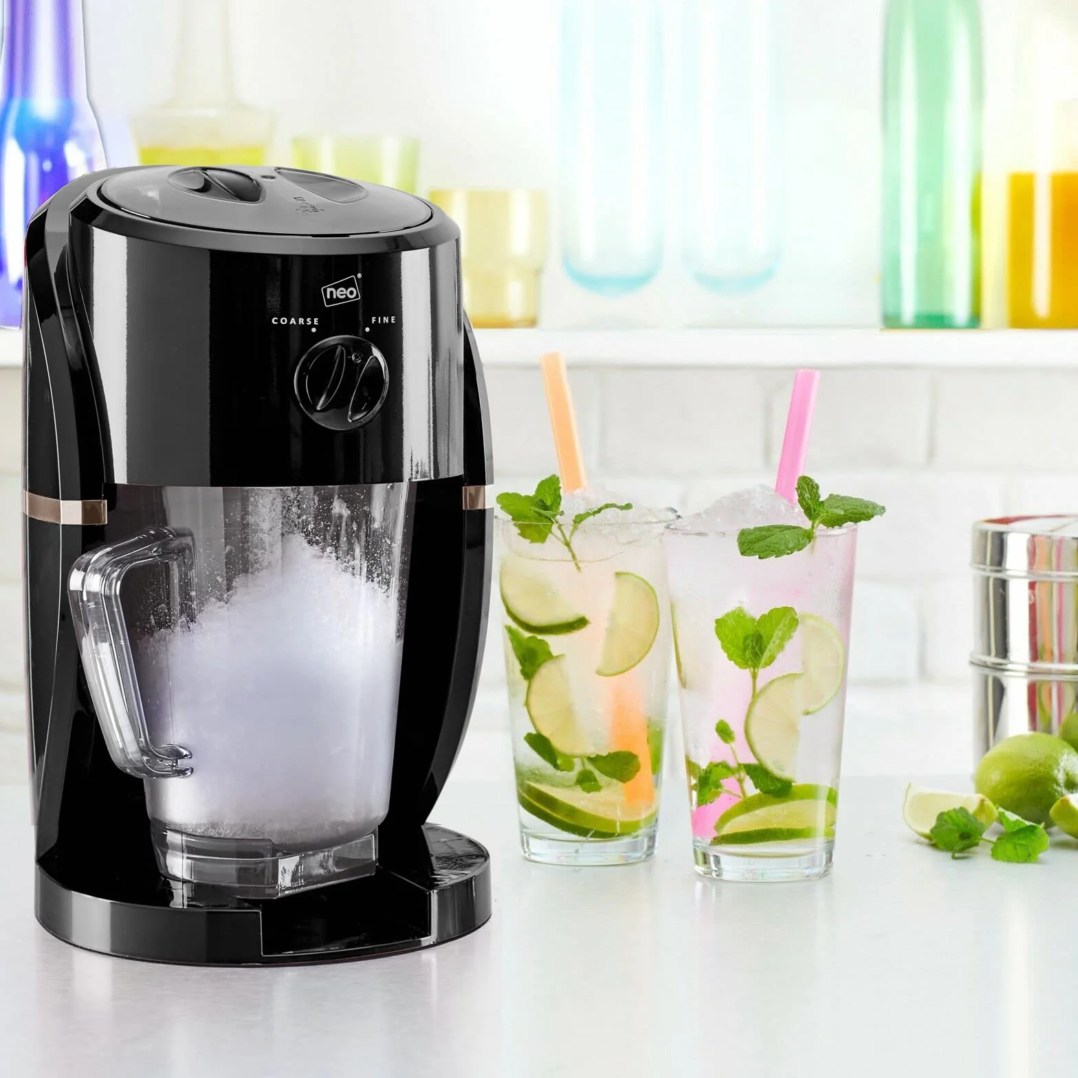 Neo Kruszarka do lodu, elektryczna maszyna do rozdrabniania lodu ze zdejmowanym dzbankiem do mieszania slushies, koktajli, frappe, kawy i mrożonej herbaty (czarna i miedziana)