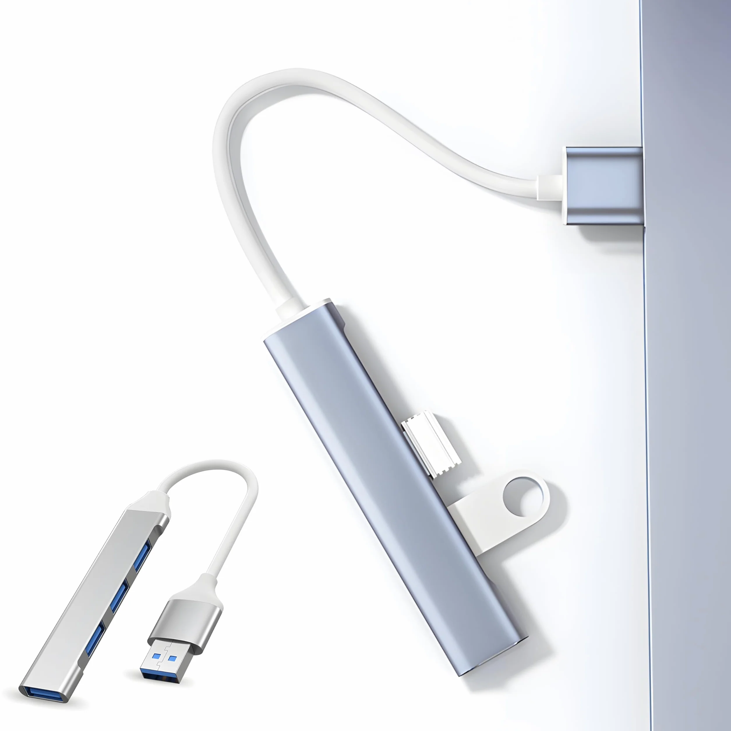 Retoo Hub USB 3.0 4-portowy rozdzielacz Surface Desktop PC Splitter do komputera stacjonarnego Laptop Konsola Windows Flash Drive Drukarki Klawiatury Urządzenia 5 Gb/s Wiele wtyczek Porty danych Srebr