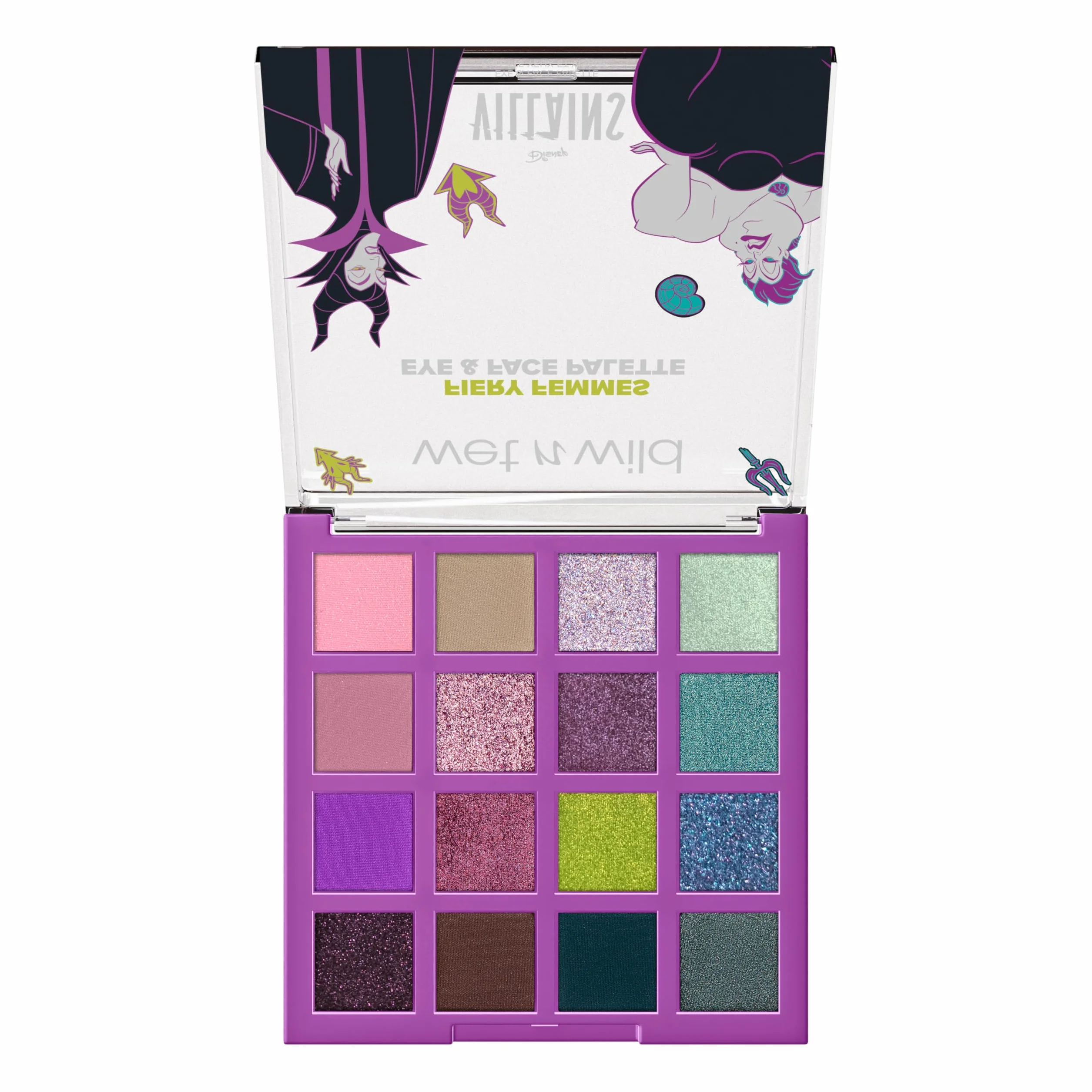 Wet n Wild x Disney Villains Fiery Femmes Eye & Face Palette – Paleta Cieni i Pigmentów 16 Kolorów, Matowe i Brokatowe