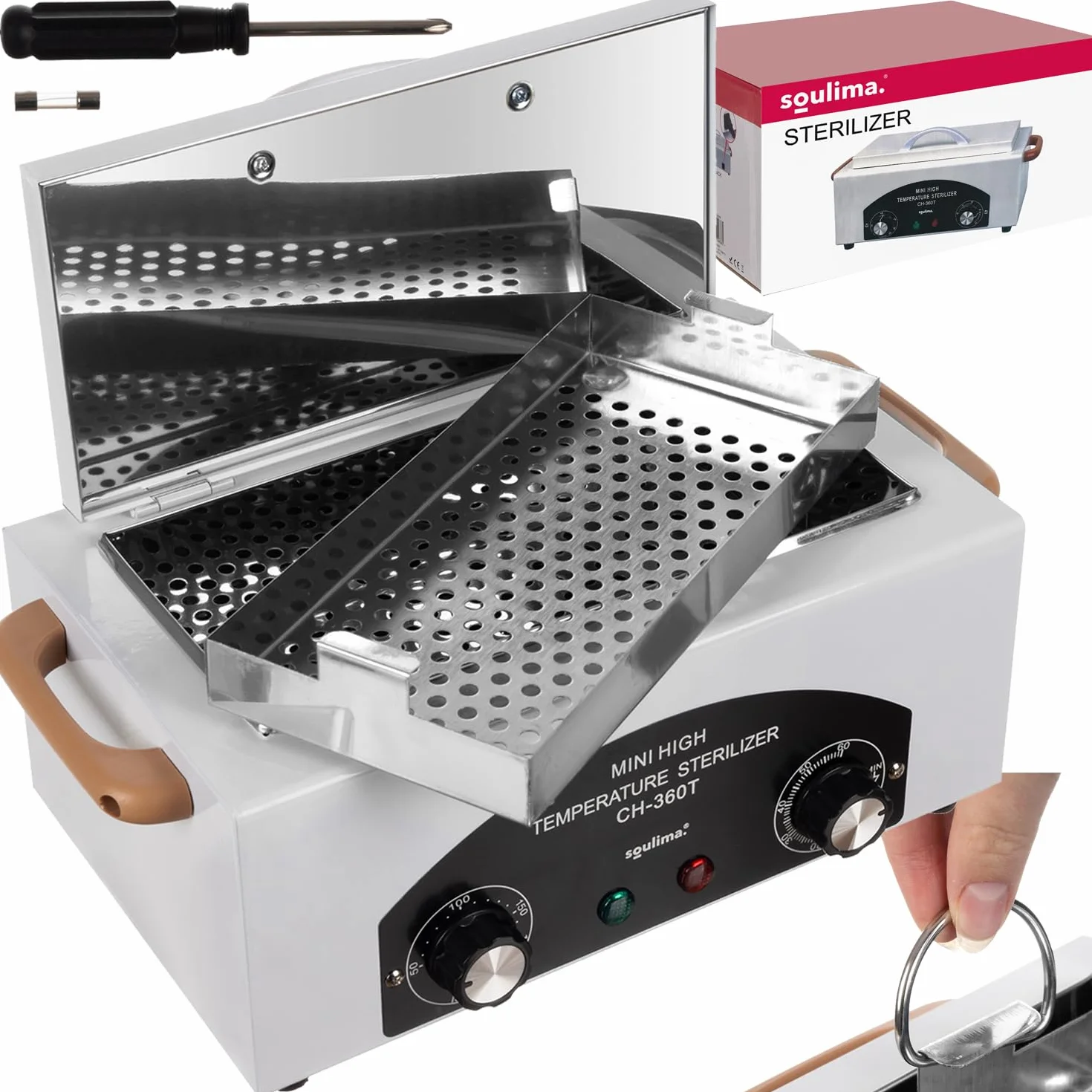 Sterylizator gorącego powietrza, sterylizator na suche ciepło, wysoka temperatura, 300 W, dezynfekcja narzędzi do 220°C, timer, wyświetlacz LED, stal nierdzewna 22938
