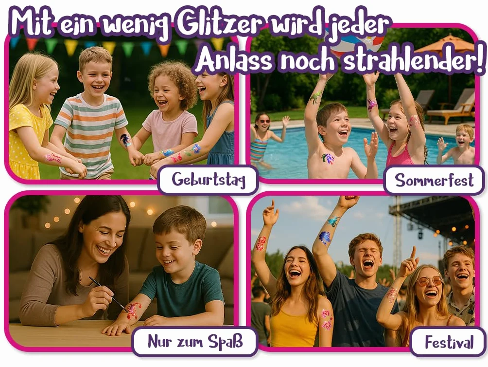 TyToo Zestaw szablonów do tatuażu z brokatem – szablony wielokrotnego użytku dla dzieci i dorosłych – projekt UE, przyjazne dla skóry, idealne na imprezy, do makijażu dla dzieci i ciała (Bestie