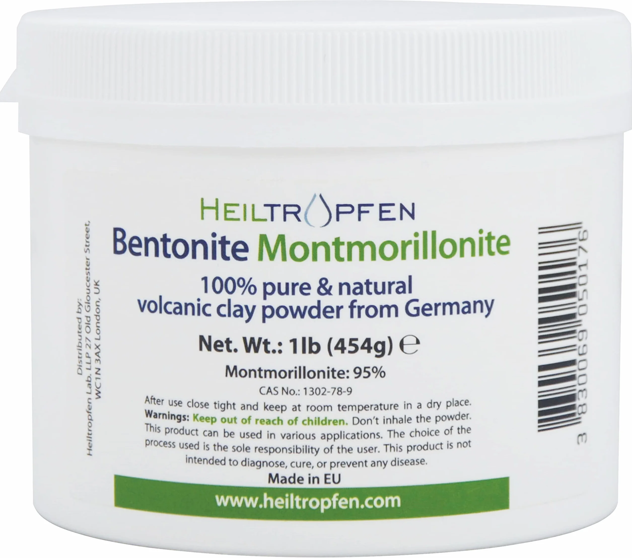 Bentonit Montmorylonit w proszku | 0,5 kg - 454 g | Ultra FINE | Zawartość Montmorylonitu 95% | Naturalny pył mineralny | Heiltropfen®