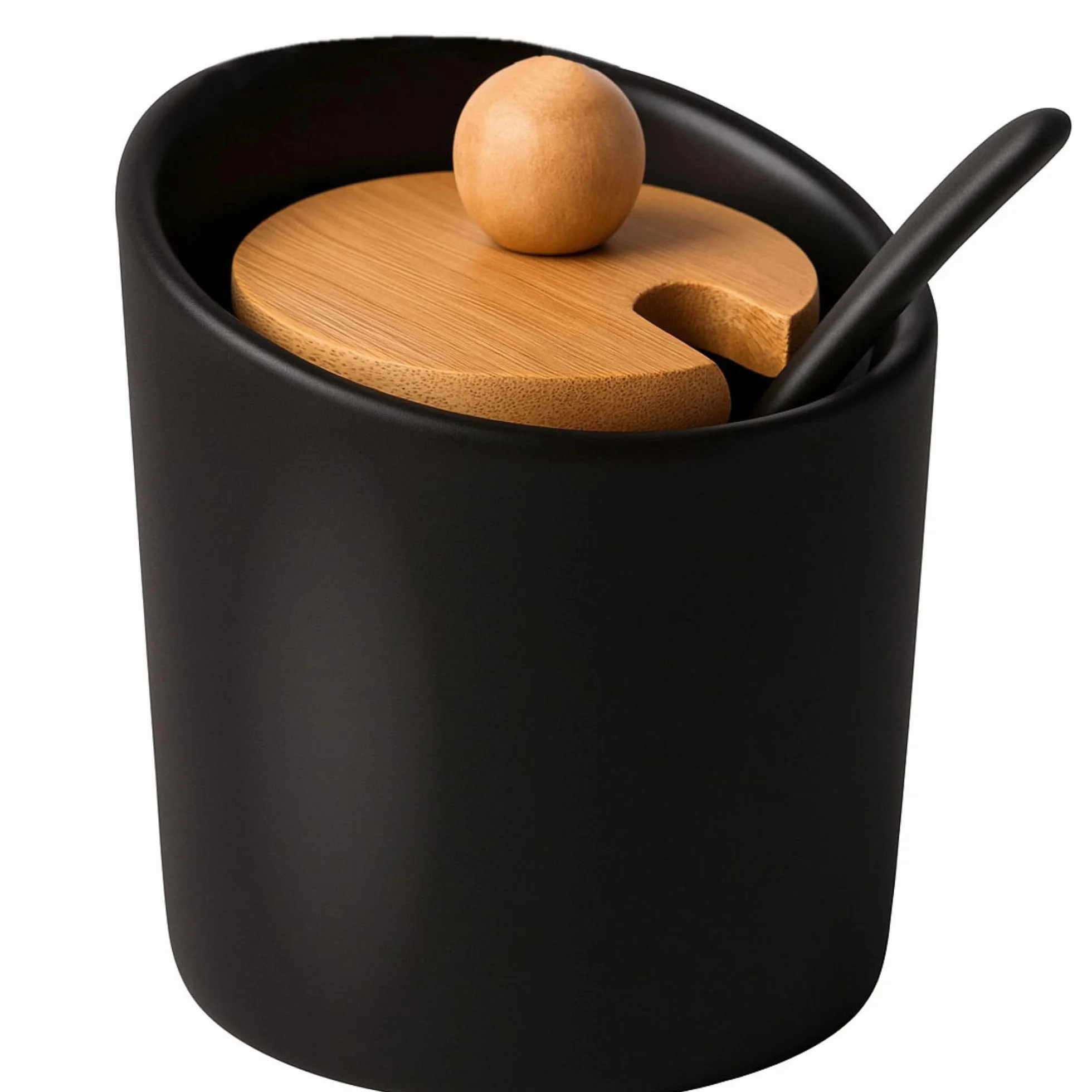 OMAGO® Cukiernica czarna bambus ceramina z łyżeczką