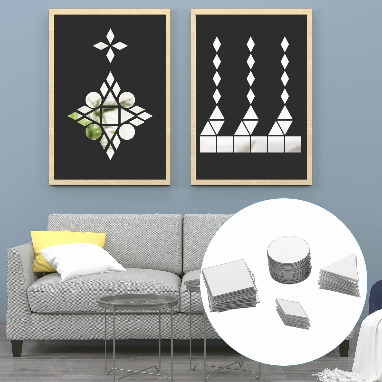 JJUNW 200 sztuk małych lusterek do majsterkowania, mini lustro, 2,5 cm, samoprzylepne, małe lustro szklane, lustro akrylowe, dekoracja ścienna do salonu, sypialni, na sofę, tło, naklejki na lustro