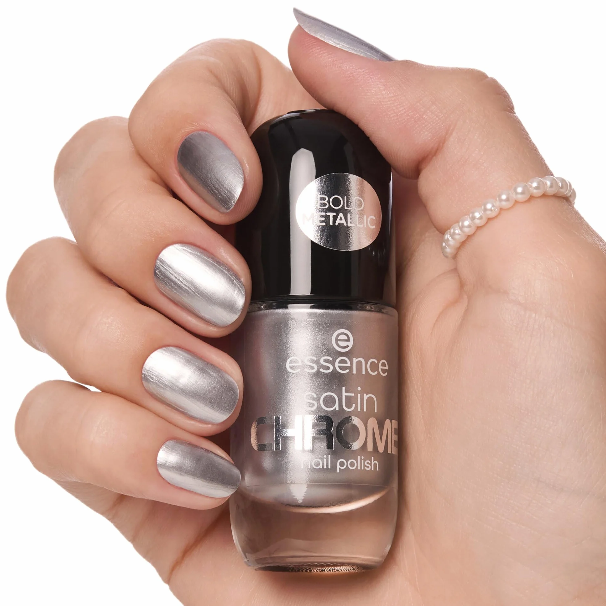 essence satynowy lakier do paznokci satin CHROME, pokrycie, wyraźny wynik, mocno napigmentowana/y, metaliczny (8ml)