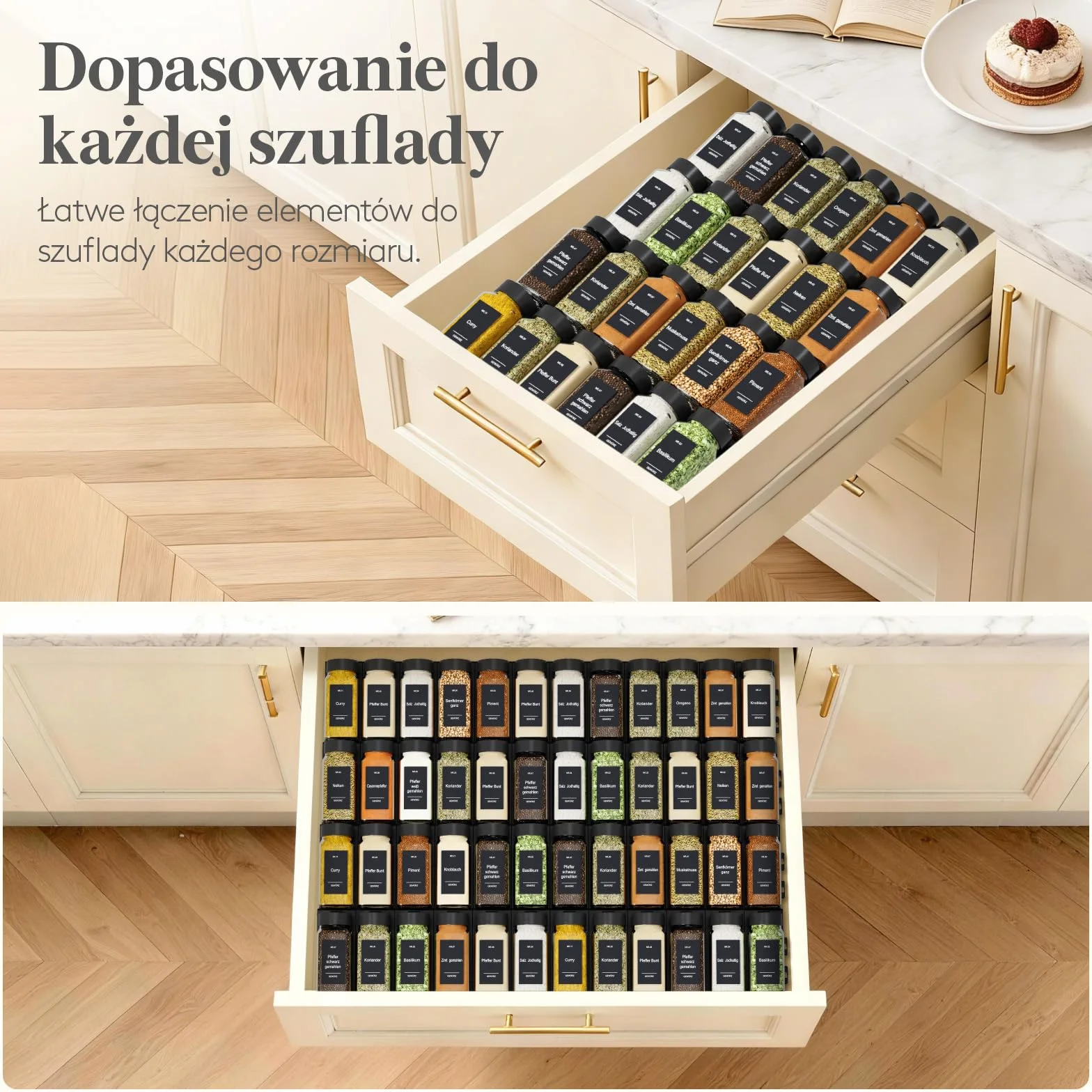 Lifewit Organizer na Przyprawy do Szuflady, 24 Sztuki, Regulowana Wkładka Antypoślizgowa, Czarny