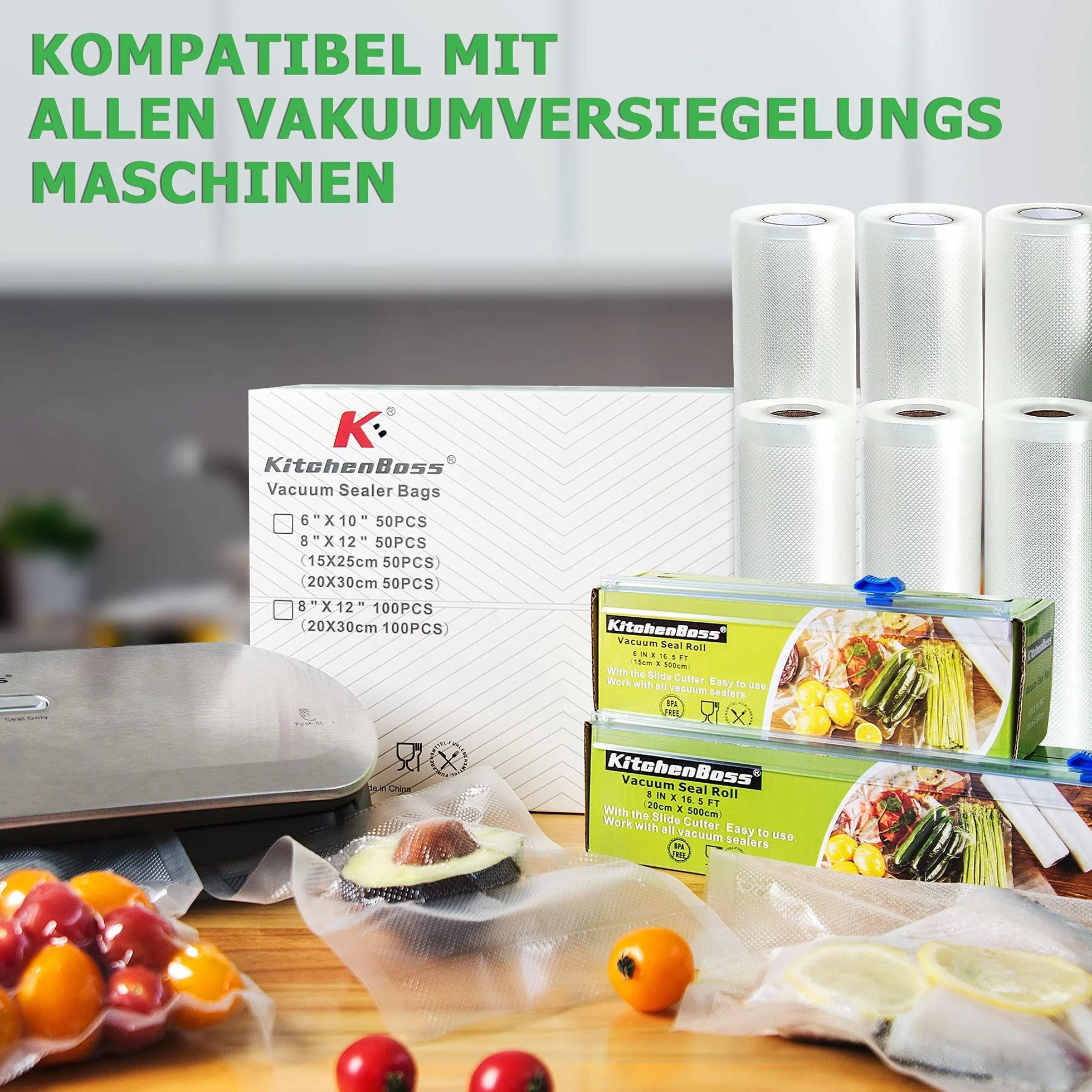 KitchenBoss Worek próżniowy do żywności 3 rolki 28 x 500 cm nie zawiera BPA folia do zgrzewarki Sous Vide