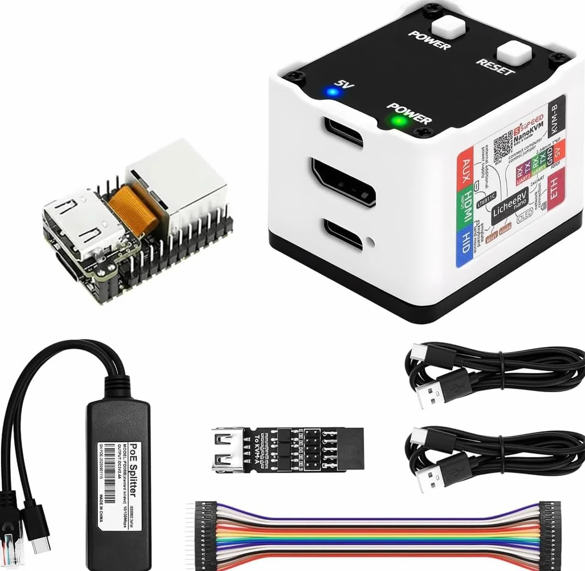 Sipeed NanoKVM IP-KVM mini serwer serwisowy, zdalne sterowanie 1TOPS NPU 1 GHz C906, komputer jednopłytkowy RISC-V Linux ze złączem sieciowym HDMI 100M (zestaw NanoKVM Full)