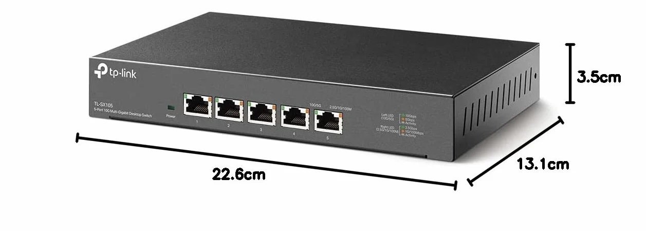TP-Link TL-SX105 | 5-Portowy przełącznik 10G | Desktop | Plug and Play | Bez wentylatora