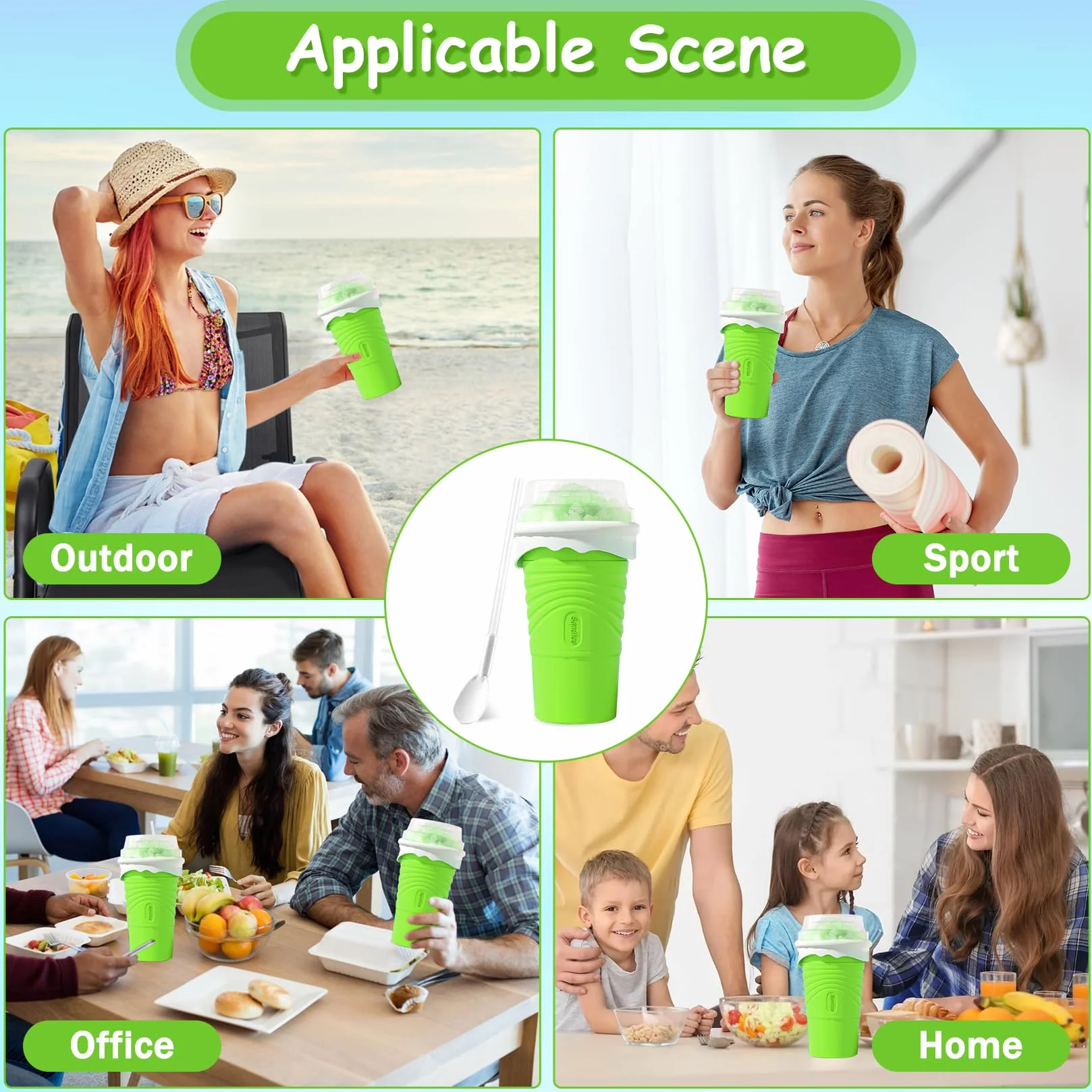 Silikonowy kubek Slushy Maker 500 ml zrób to sam do koktajli mlecznych zielony