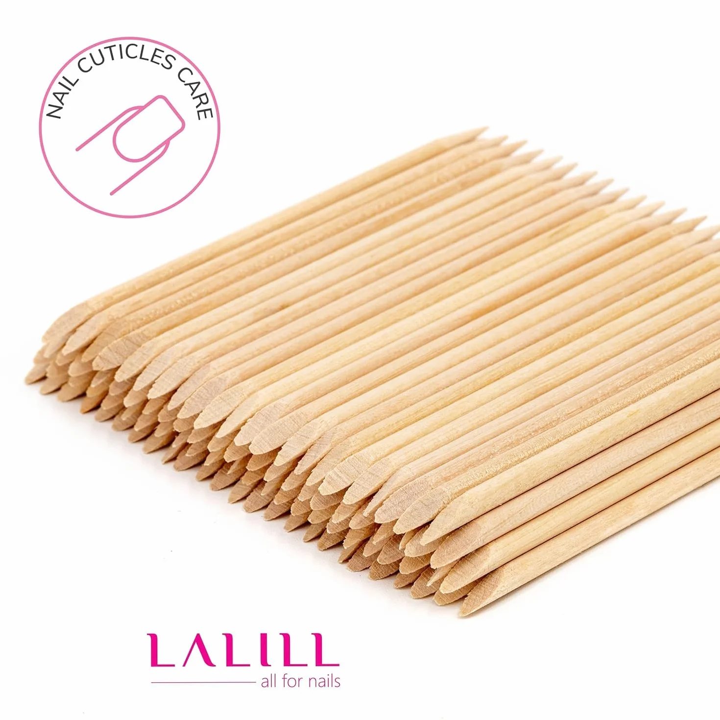 LALILL Drewniane patyczki 100 sztuk - Pędzel do skórek - Pomarańczowe drewniane patyczki do manicure, pedicure - patyczki do manicure do pielęgnacji skórek do tatuażu, brwi, piękna, makijaż, paznokcie