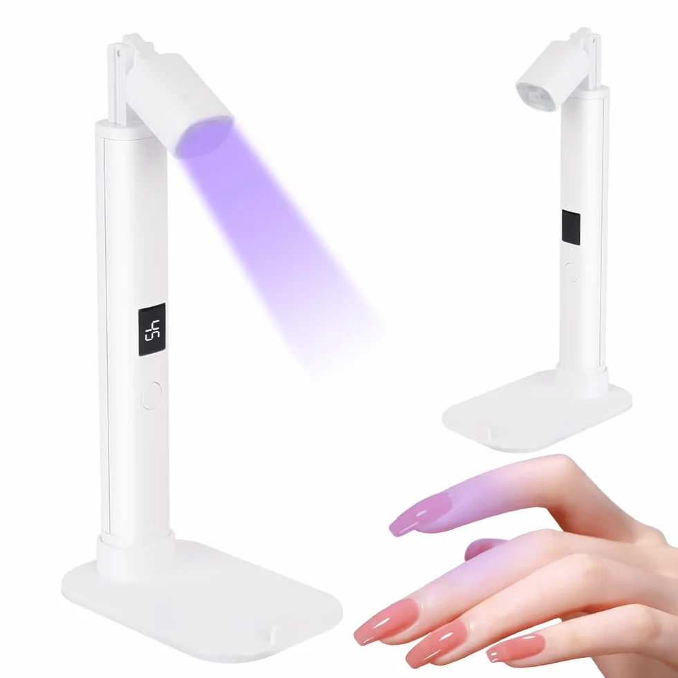 LOPHE Półtrwała lampa do paznokci, lampa UV LED do paznokci, akumulator suszarka do paznokci z 2 timerem 45/60S, do manicure, żel przedłużający żywica DIY zdobienia paznokci, uchwyt teleskopowy