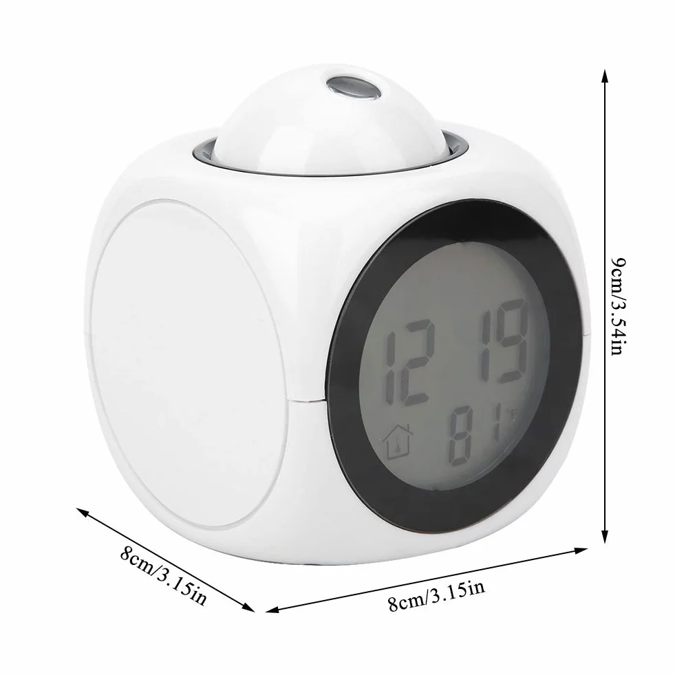 Ymiko Nowoczesny budzik z projektorem cyfrowym LED, mini wielofunkcyjny wyświetlacz temperatury, zegar projekcyjny mówiący głosowo, 12/24 godziny, przełączany wystrój domu (biały USB)