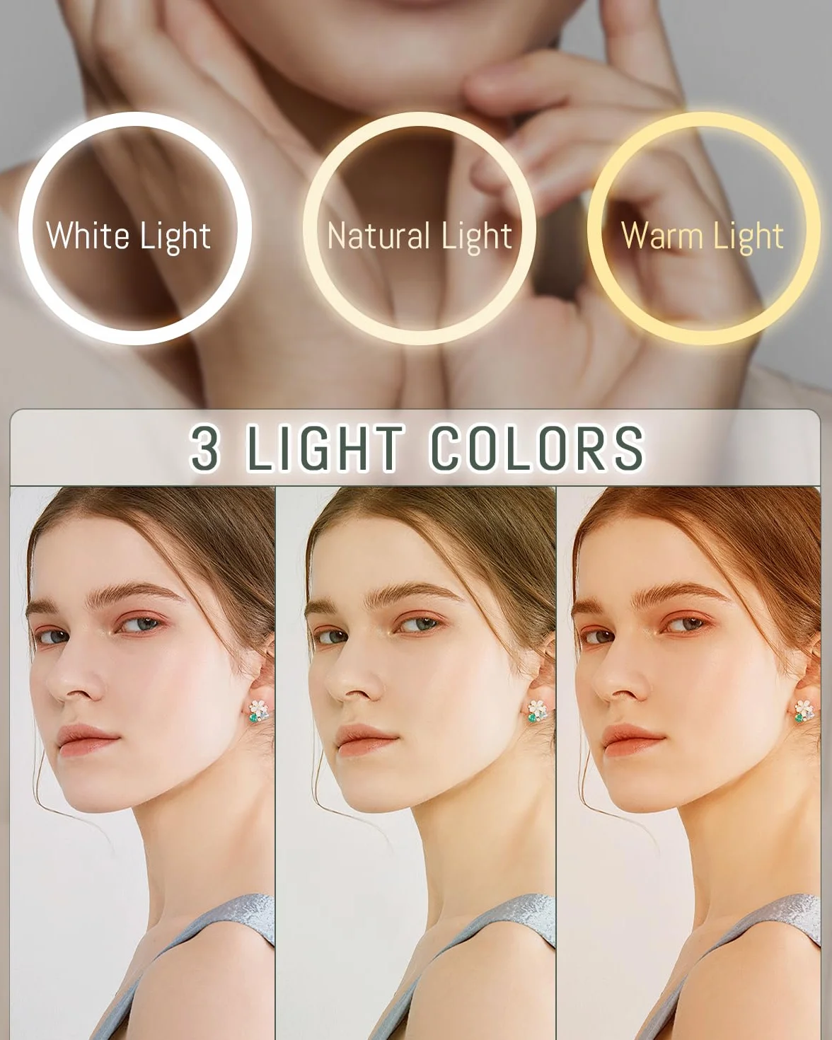 Auxmir Lusterko powiększające Ścienne X5, Lusterko do makijażu LED z 3 trybami kolorów, 1x5x powiększenie USB, ekran dotykowy, obrotowe i rozszerzalne do łazienek