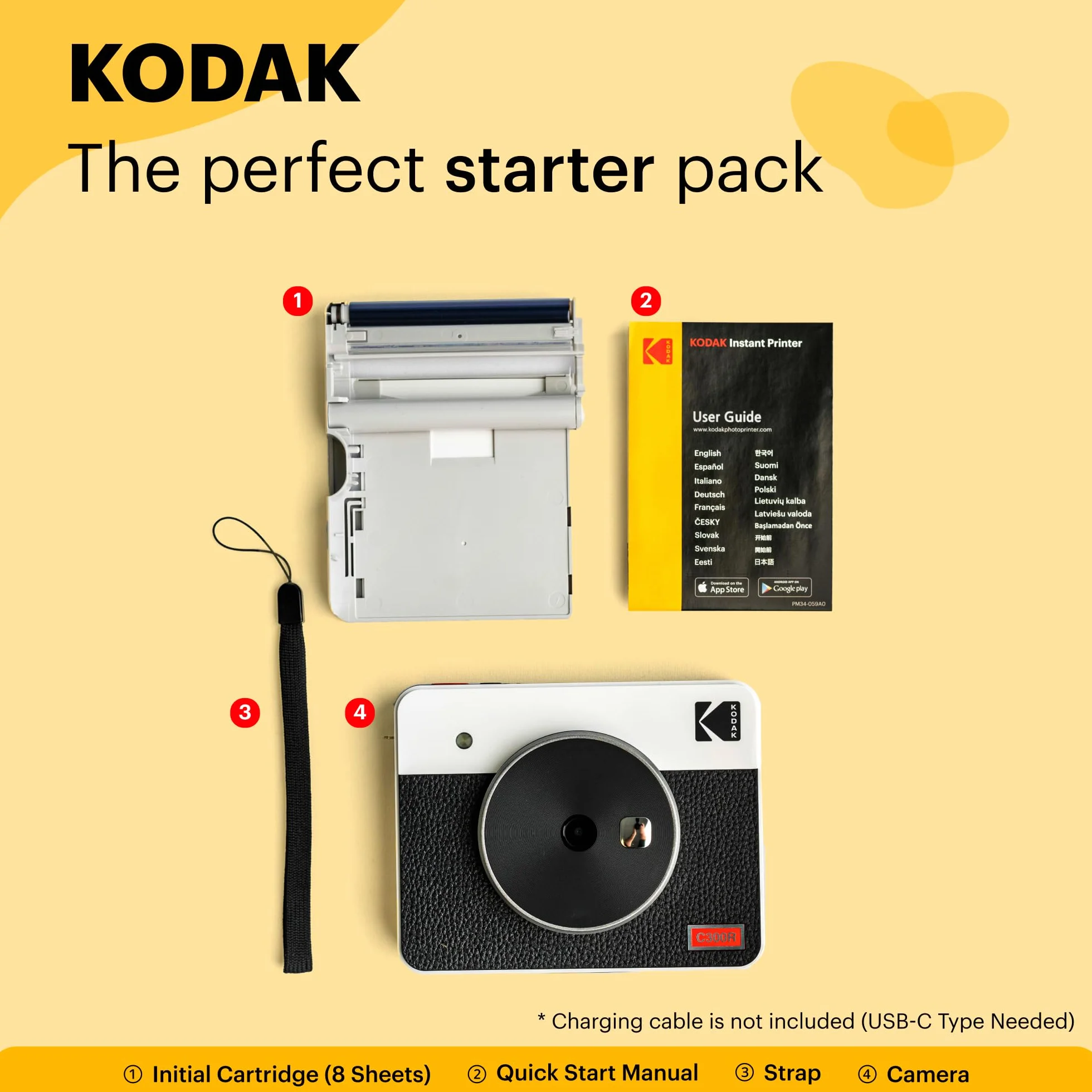 Kodak Mini-Shot 3 aparat w stylu retro i przenośna drukarka fotograficzna, iOS i Android, technologia 4 paszportów (76 x 76 mm), kolor biały, 8 arkuszy