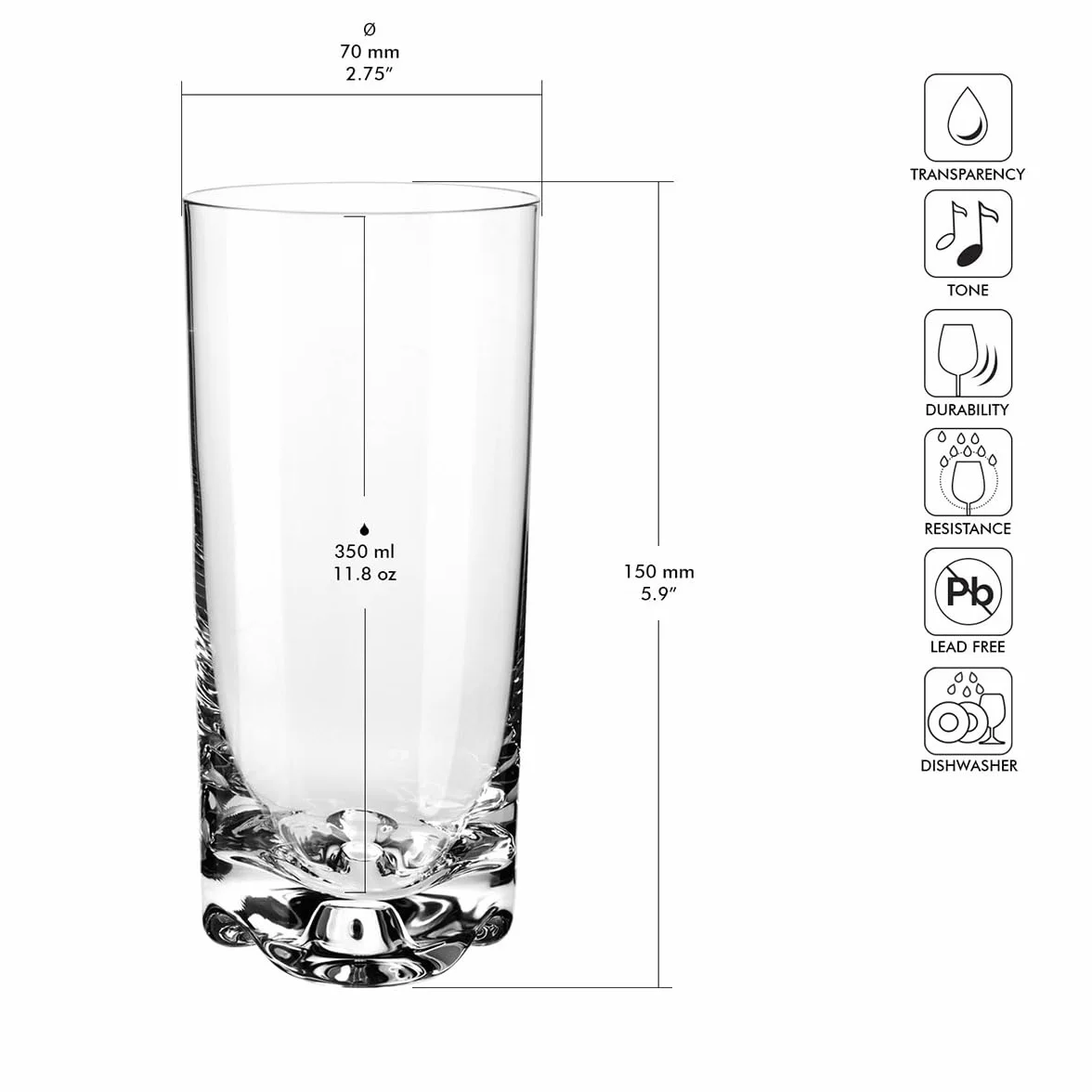 KROSNO Szklanki do napojów | Zestaw 6 x 350 ml | Kolekcja Mixology | Efektowne, trójdzielne dno | Prosta forma | Bezołowiowe szkło kryształowe| do koktajli, soków i wody | Można myć w zmywarce
