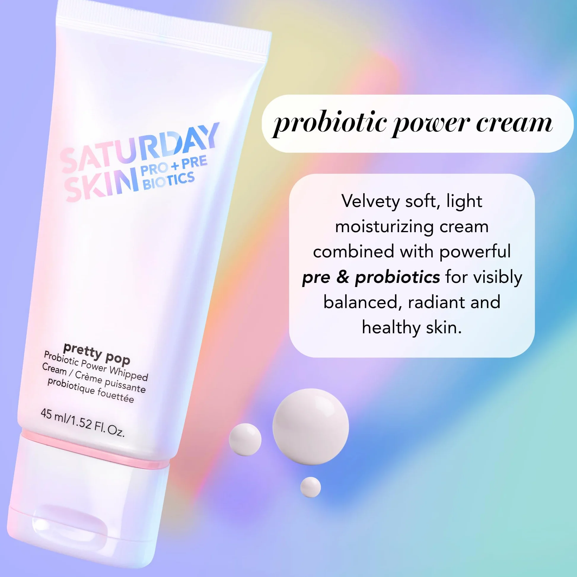 Saturday Skin Pretty Pop Prebiotics and Probiotics whipped Nawilżający Krem Odżywianie Allure Best of Beauty Winner 2020 (1,52 Fl Oz)