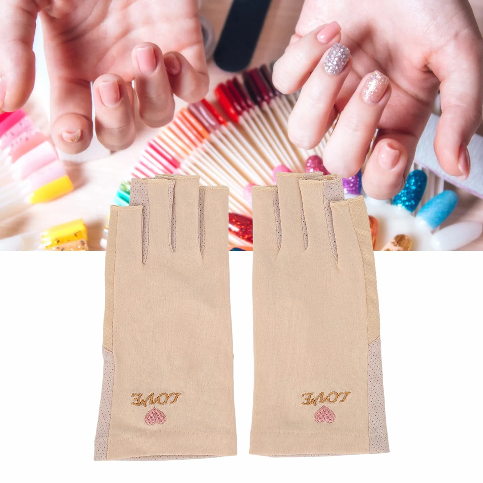 Generic Rękawiczki Ochronne UV, Rękawiczki do Manicure Bez Palców z Filtrem UPF50+ do Suszarki z lampą UV Oddychające Włókno Bawełniane Elastyczne Rękawice Chroniące Przed Promieniami (Jasny zółty)